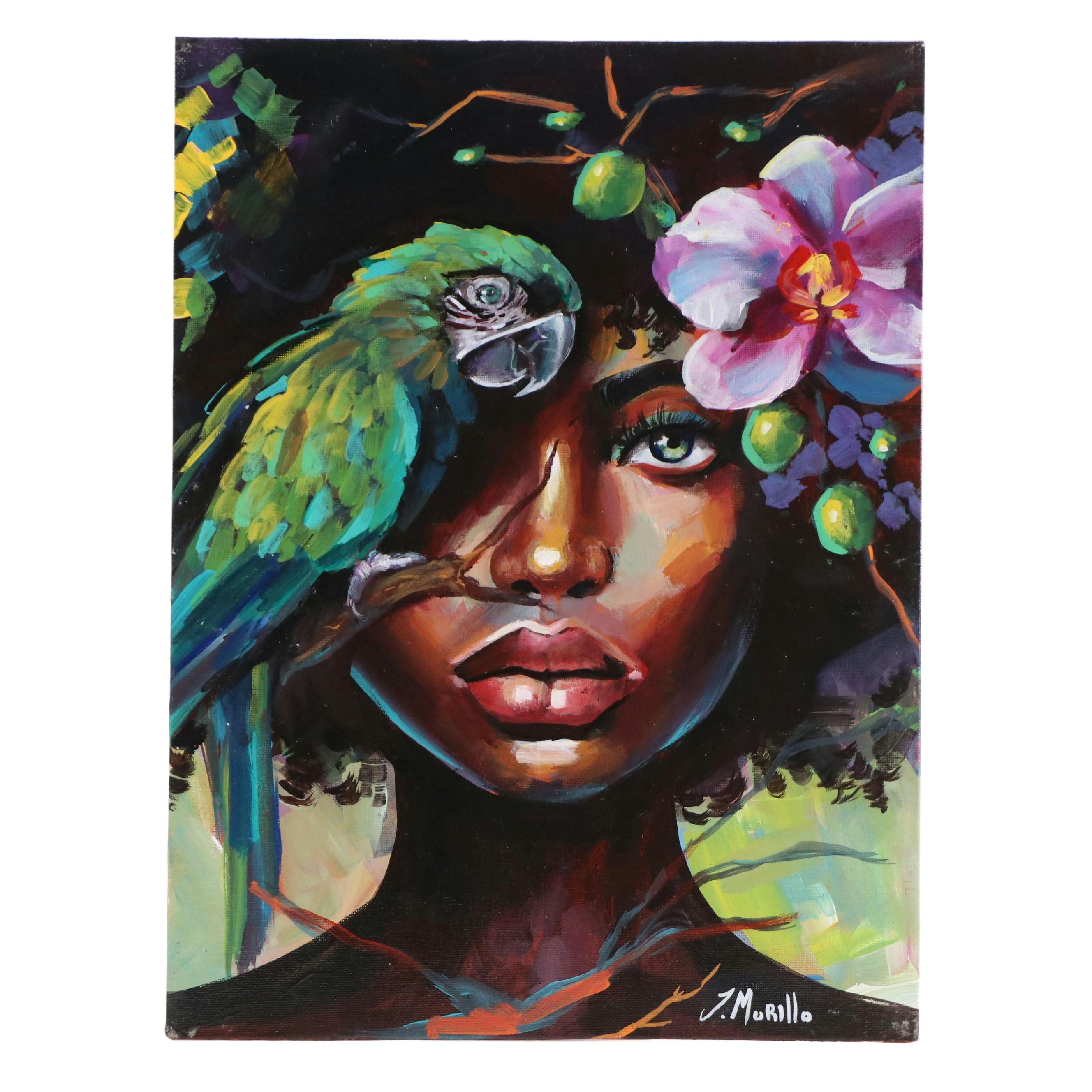 Jeshua Murillo Surrealist Acrylic Portrait, 21st Century