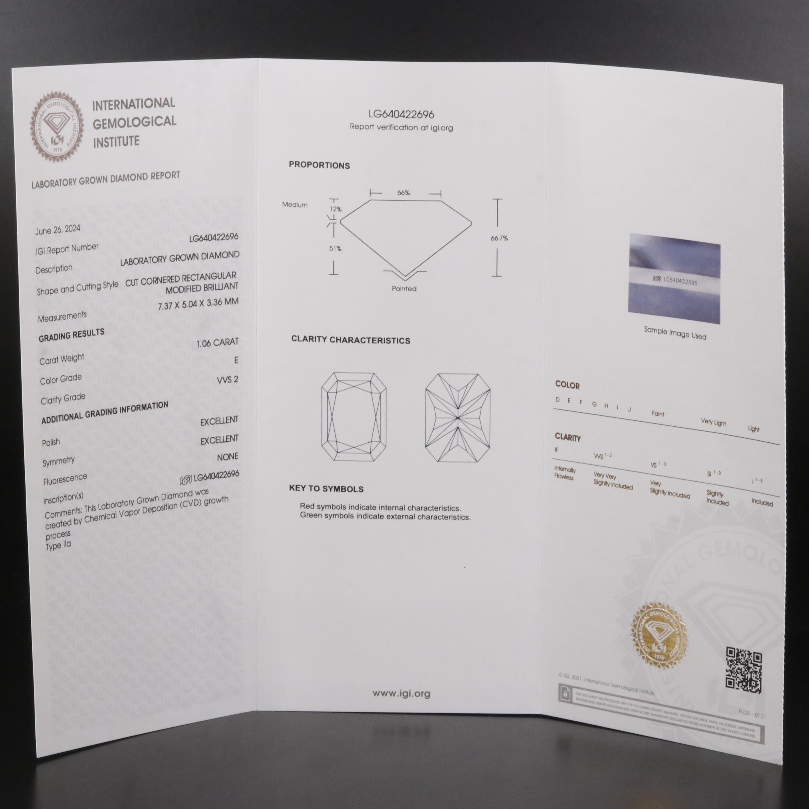 Loose 1.06 CT Lab Grown Diamond with IGI Report