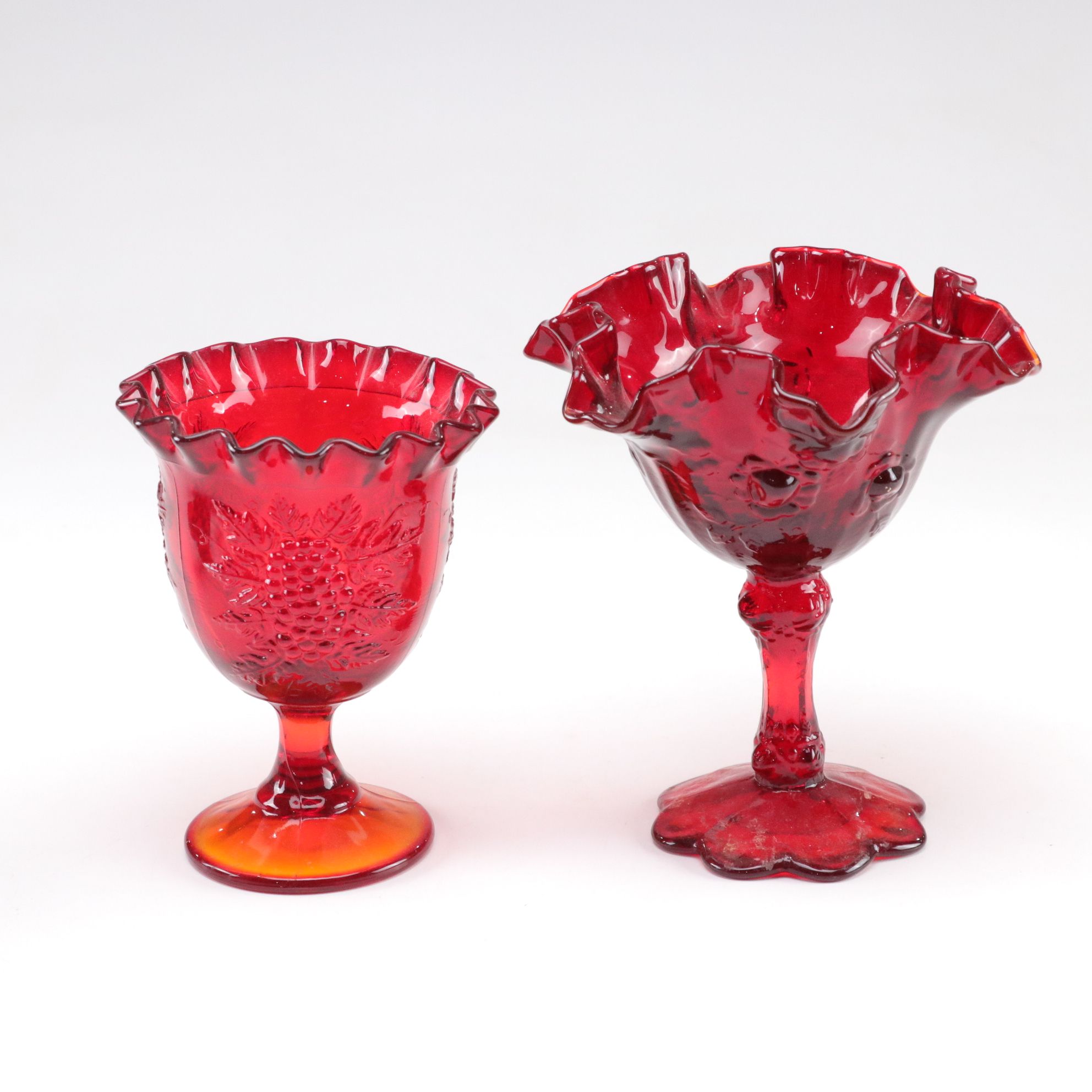 Fenton Ruby Red Rose Pedestal Compote with Anchor Hocking Berry Bowls & More