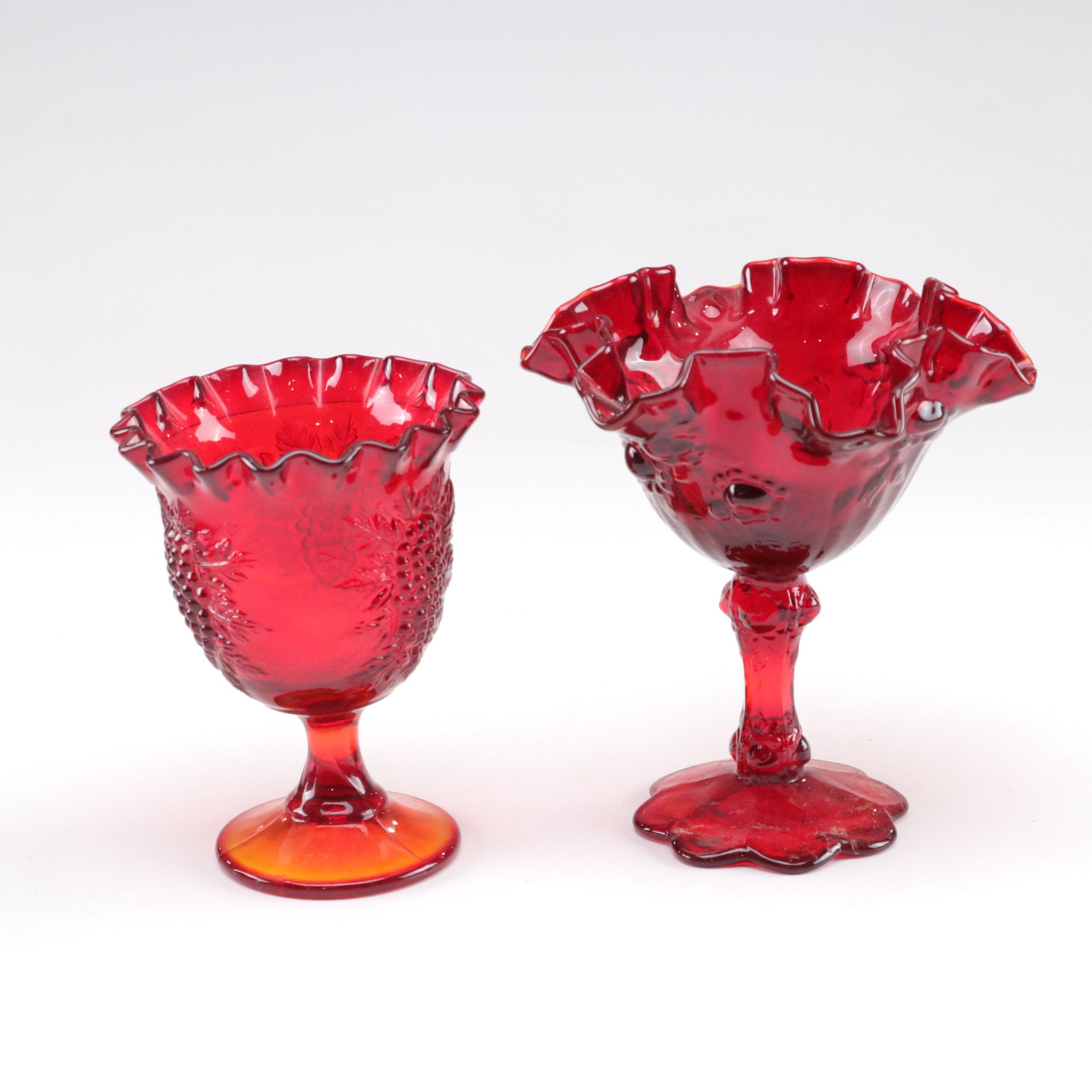Fenton Ruby Red Rose Pedestal Compote with Anchor Hocking Berry Bowls & More