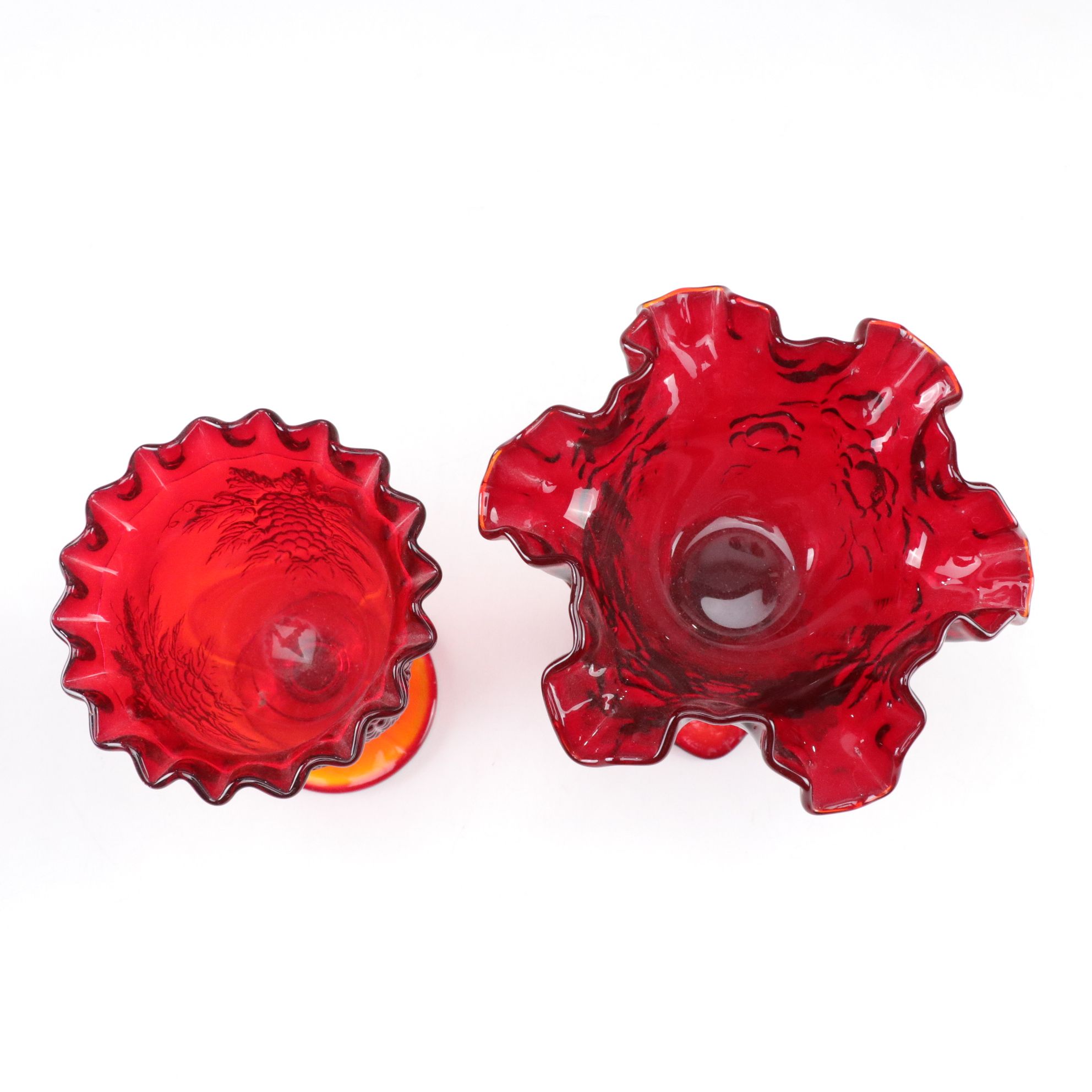 Fenton Ruby Red Rose Pedestal Compote with Anchor Hocking Berry Bowls & More