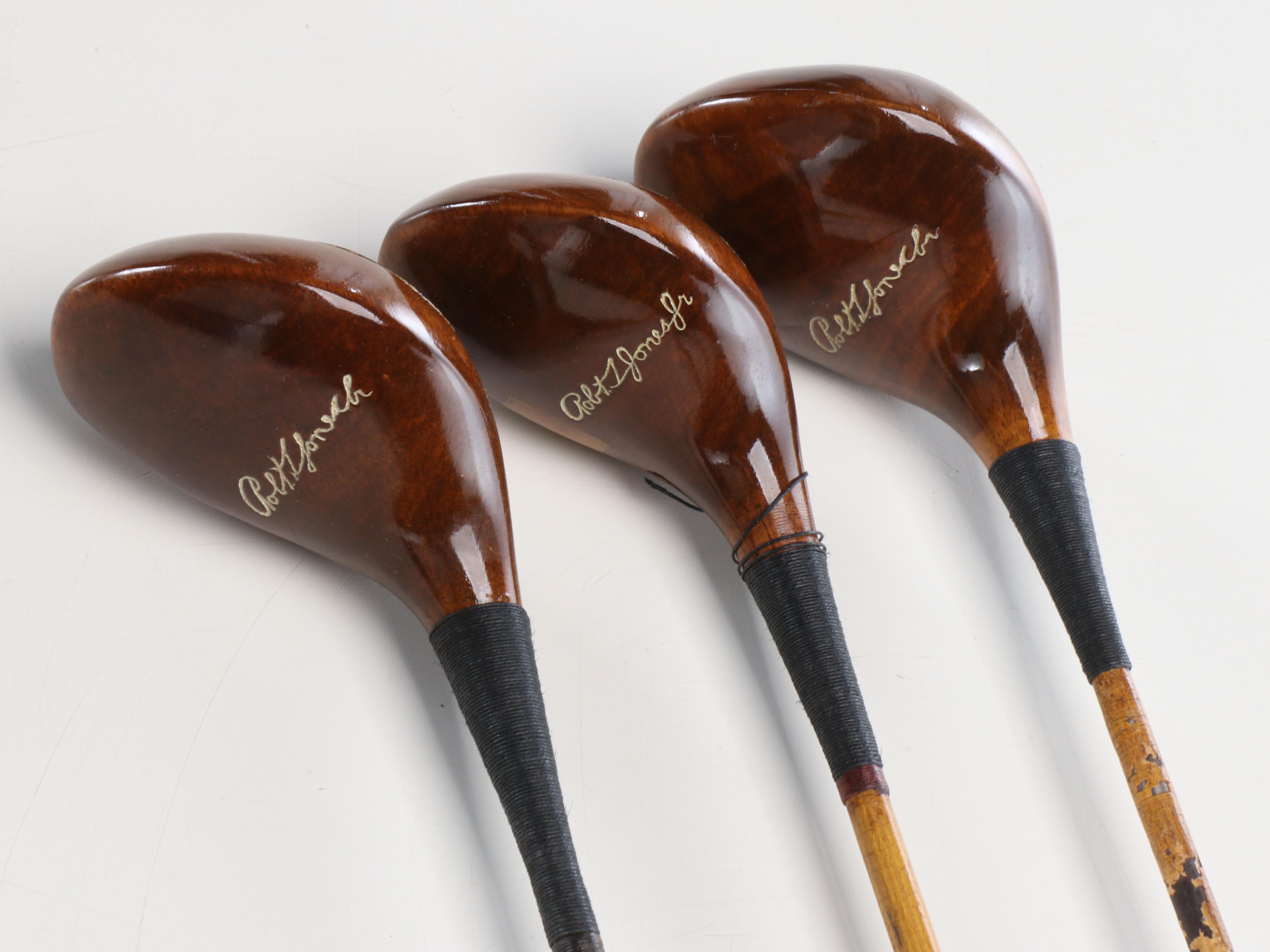 Bobby Jones Double-Sided Portrait, Spalding Autograph Hickory Stick Golf Clubs