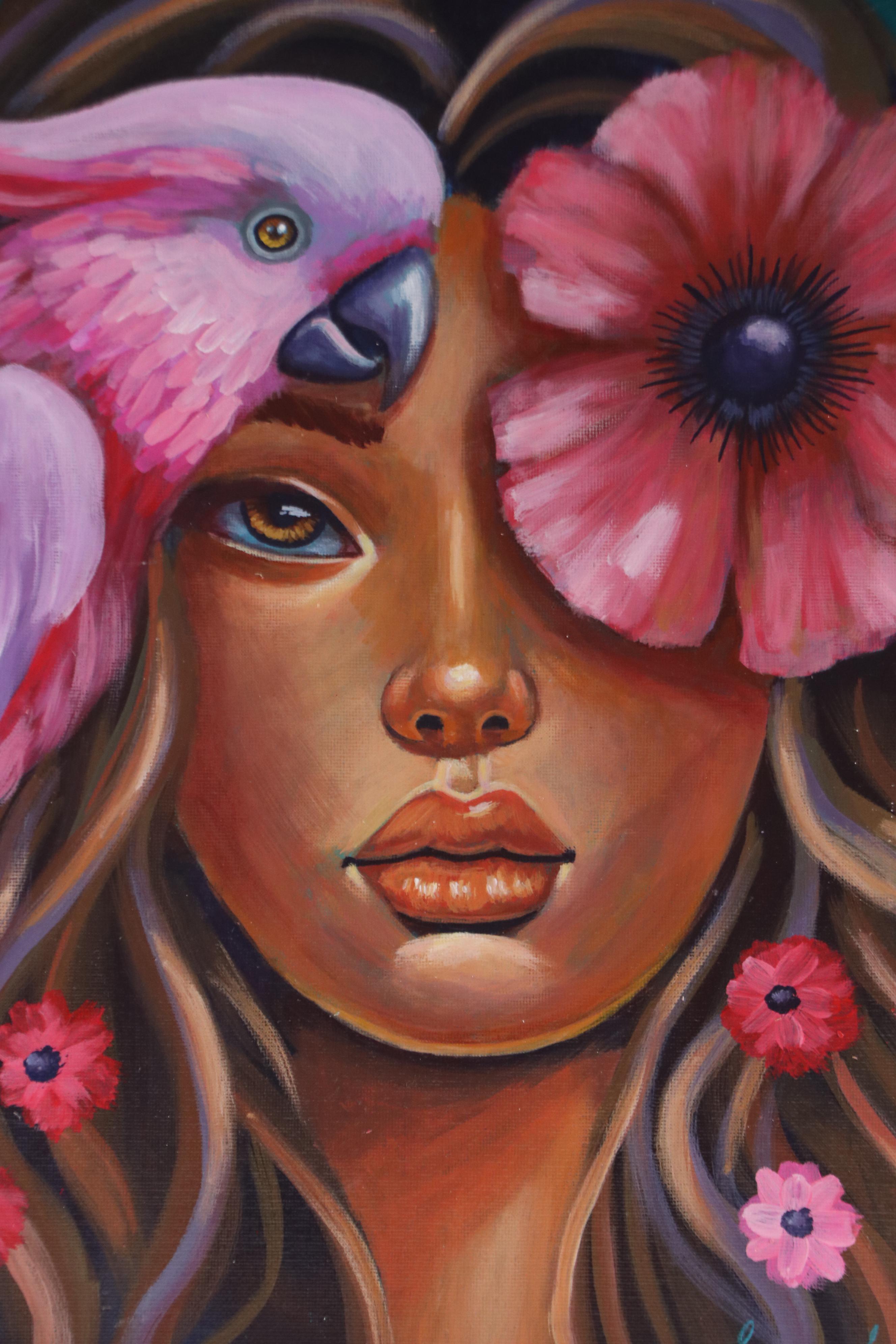 Loana Lopez Surrealist Acrylic Portrait, 21st Century