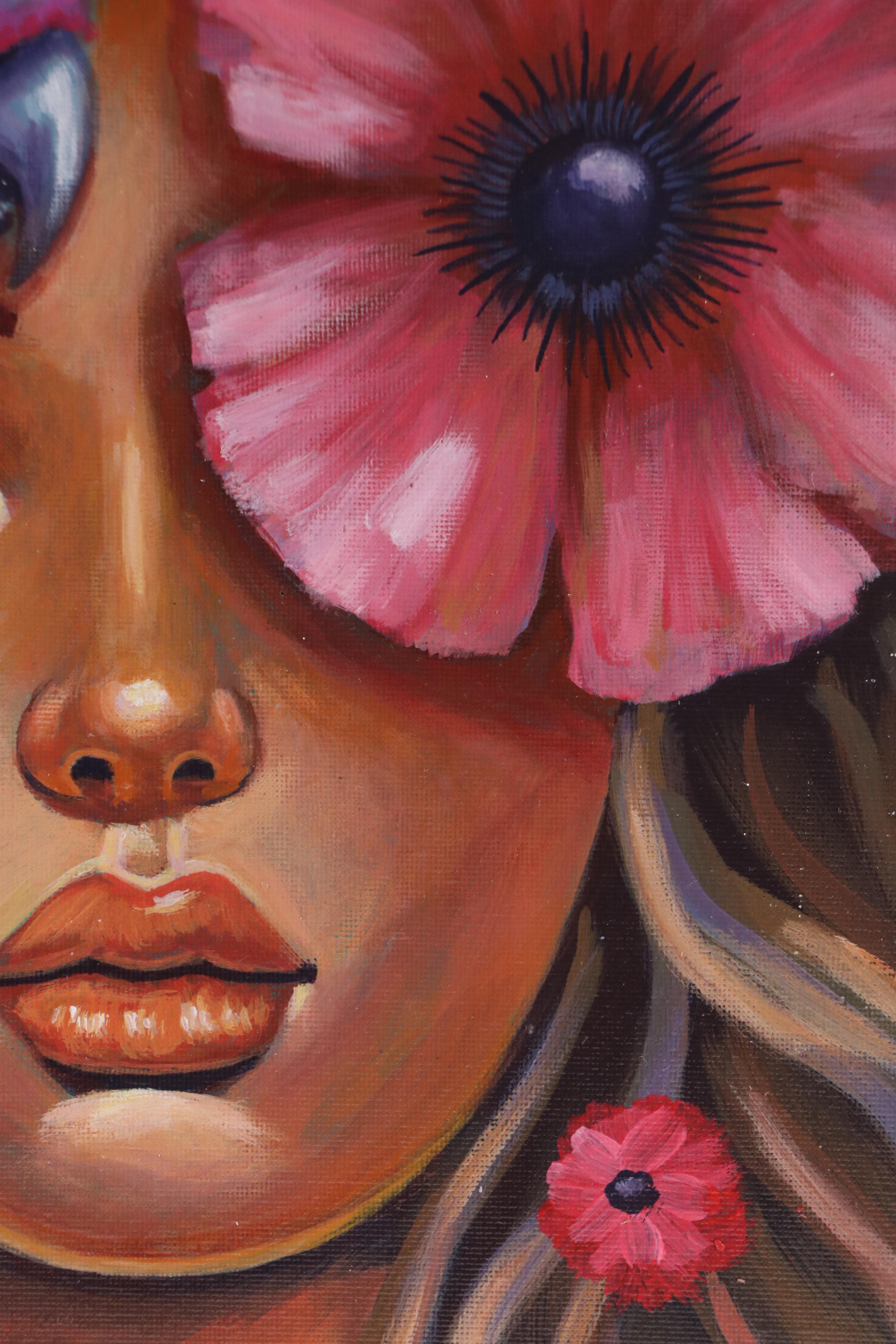 Loana Lopez Surrealist Acrylic Portrait, 21st Century
