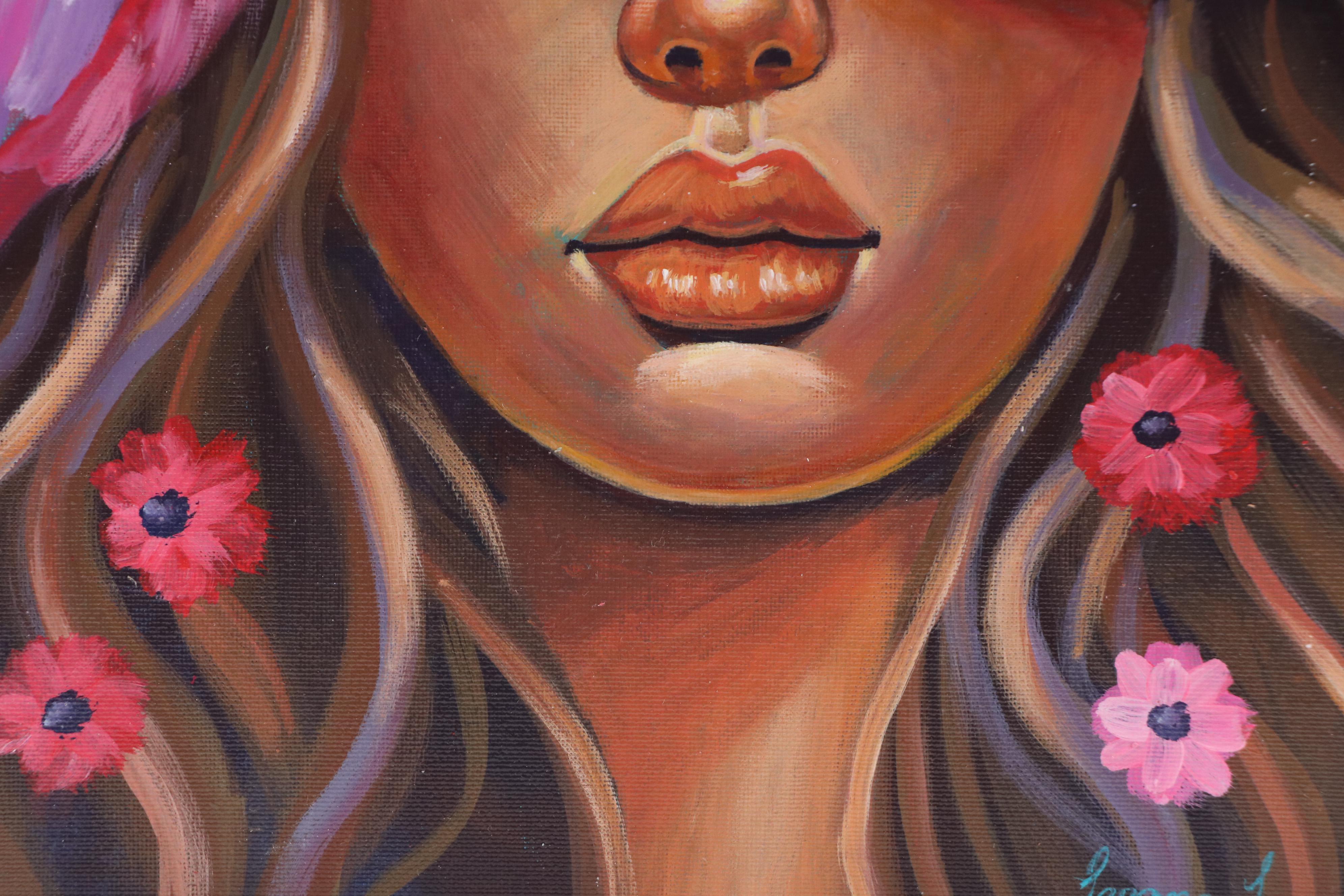 Loana Lopez Surrealist Acrylic Portrait, 21st Century