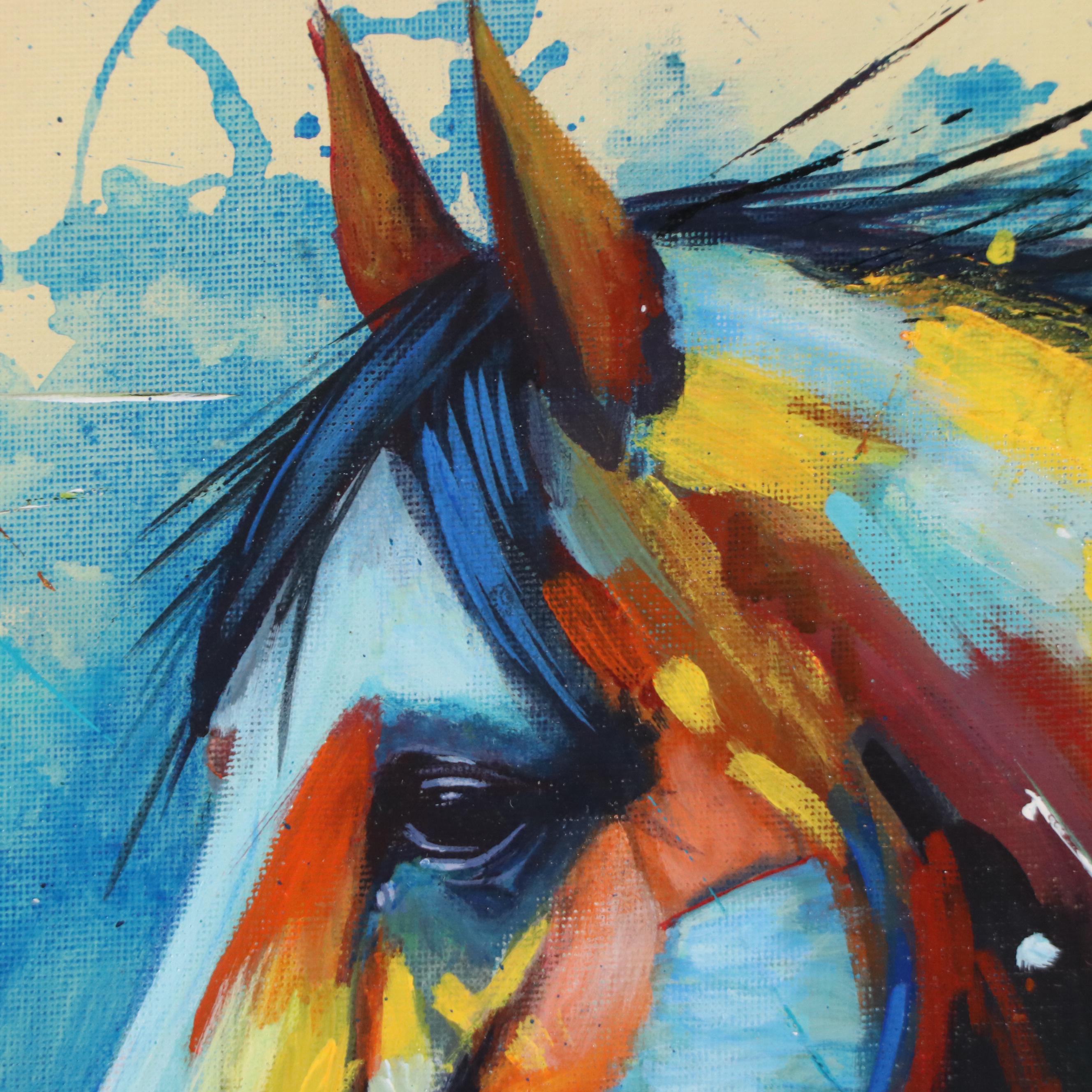Loana Lopez Stylized Acrylic Painting of Horse, 21st Century