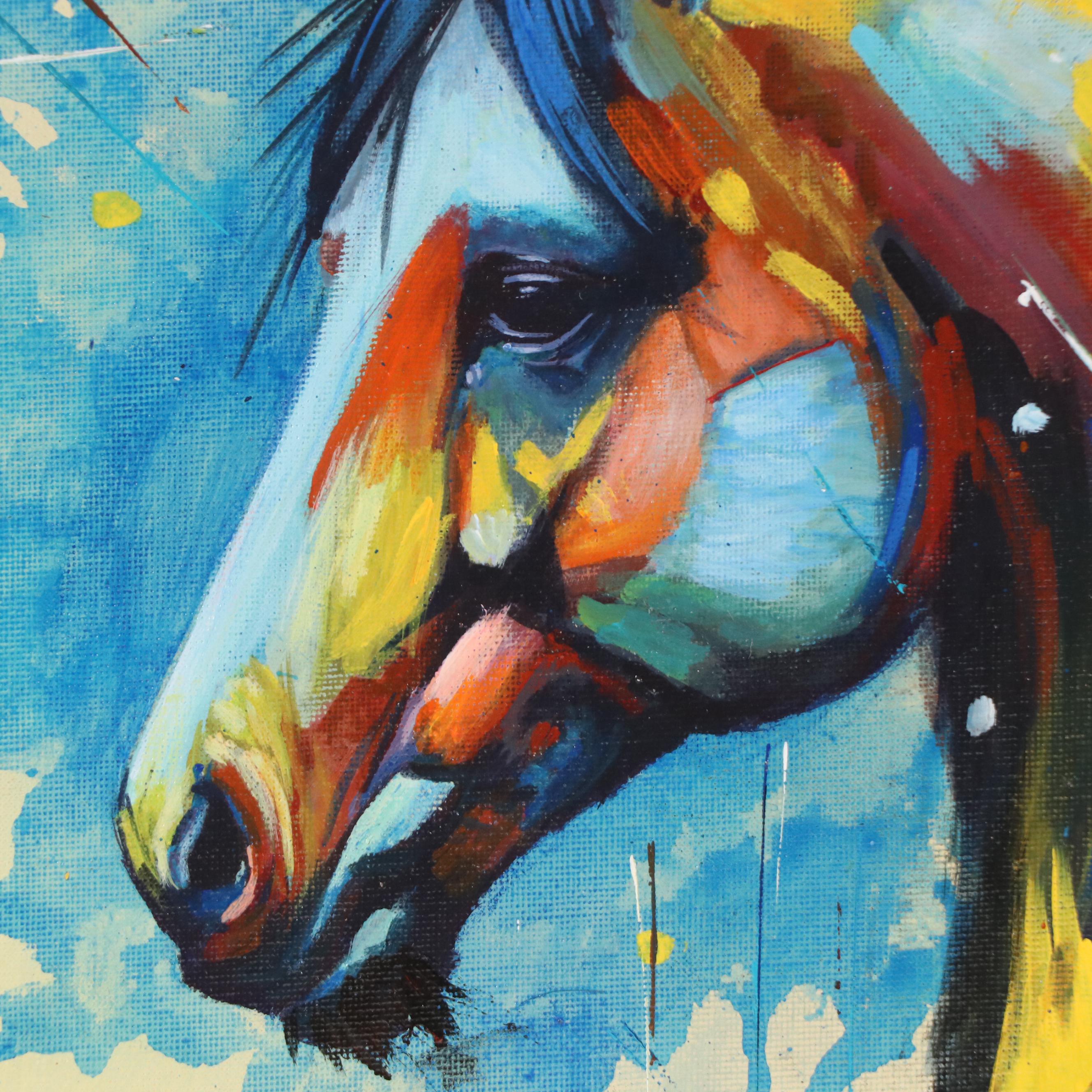 Loana Lopez Stylized Acrylic Painting of Horse, 21st Century