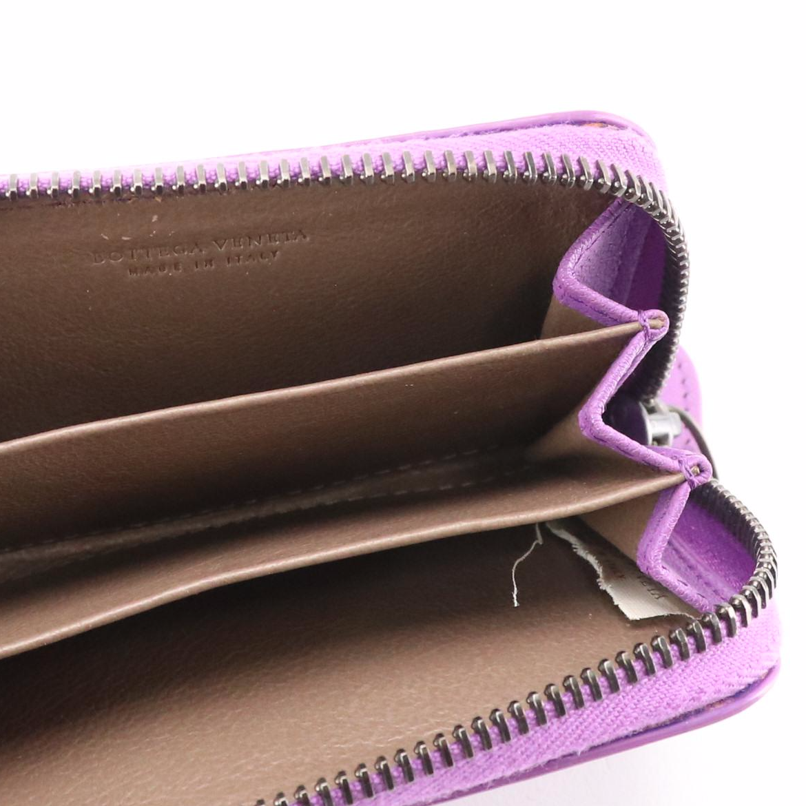 Bottega Veneta Studded Zip-Around Card Holder in Purple Intrecciato Leather
