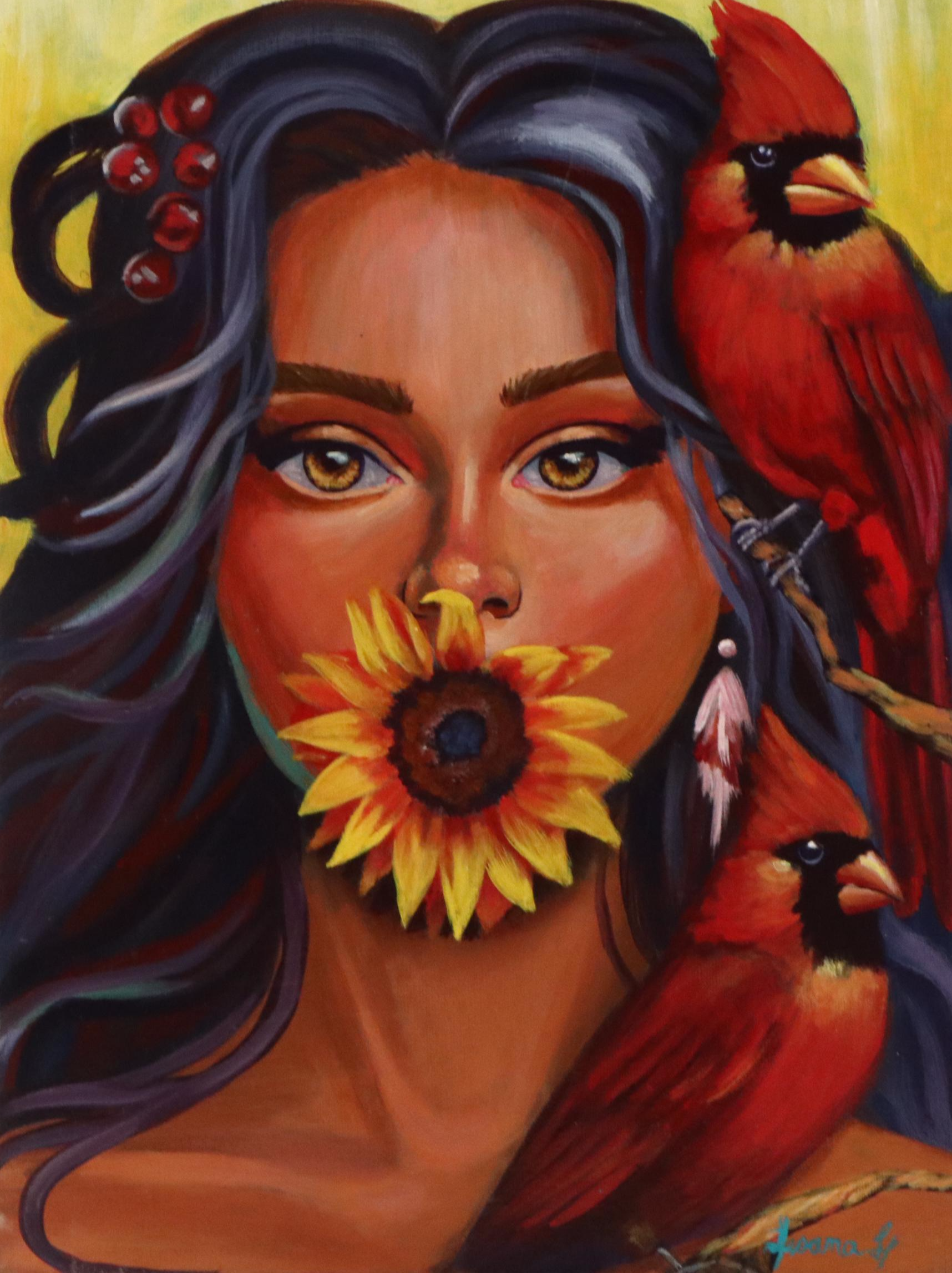 Loana Lopez Surrealist Acrylic Portrait, 21st Century