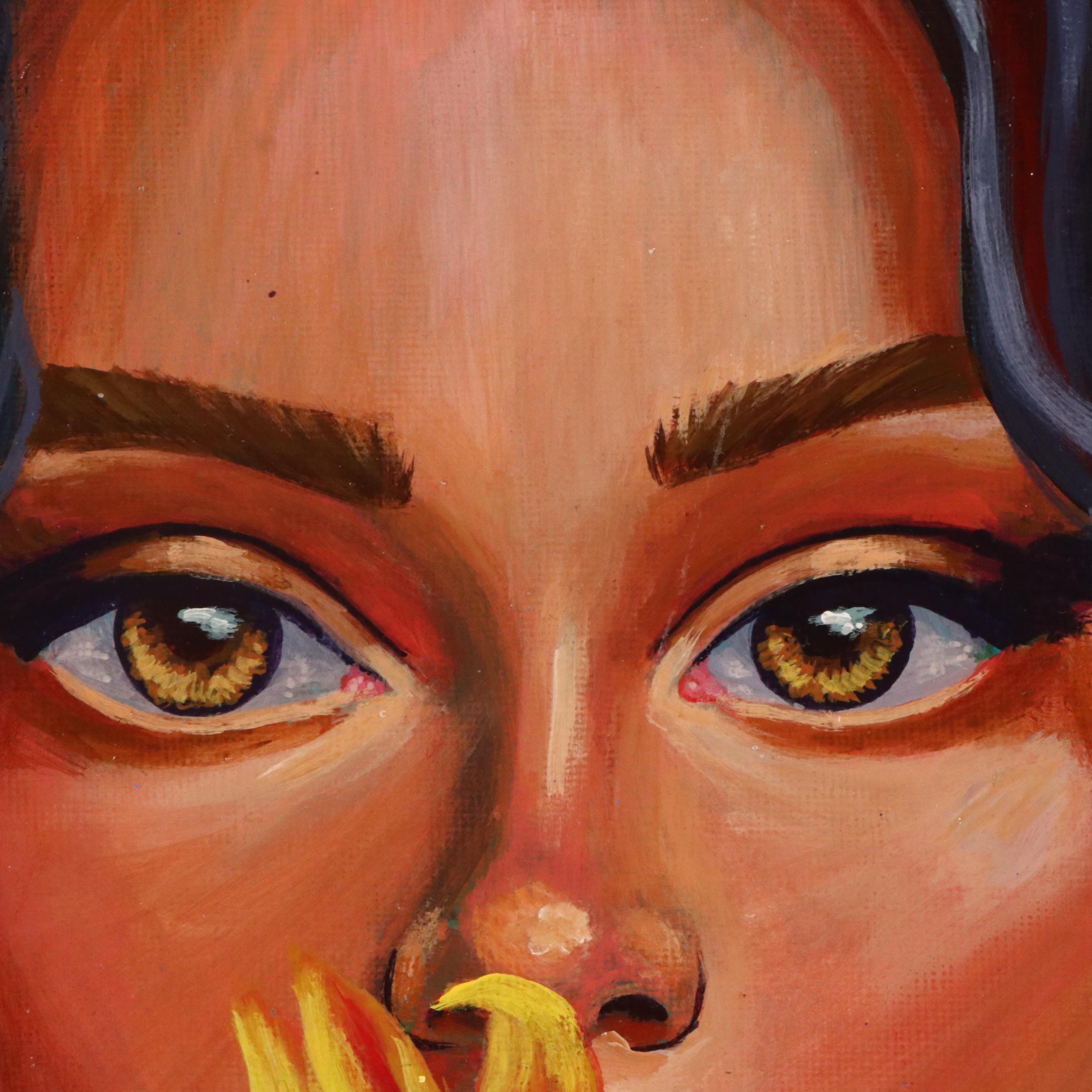 Loana Lopez Surrealist Acrylic Portrait, 21st Century