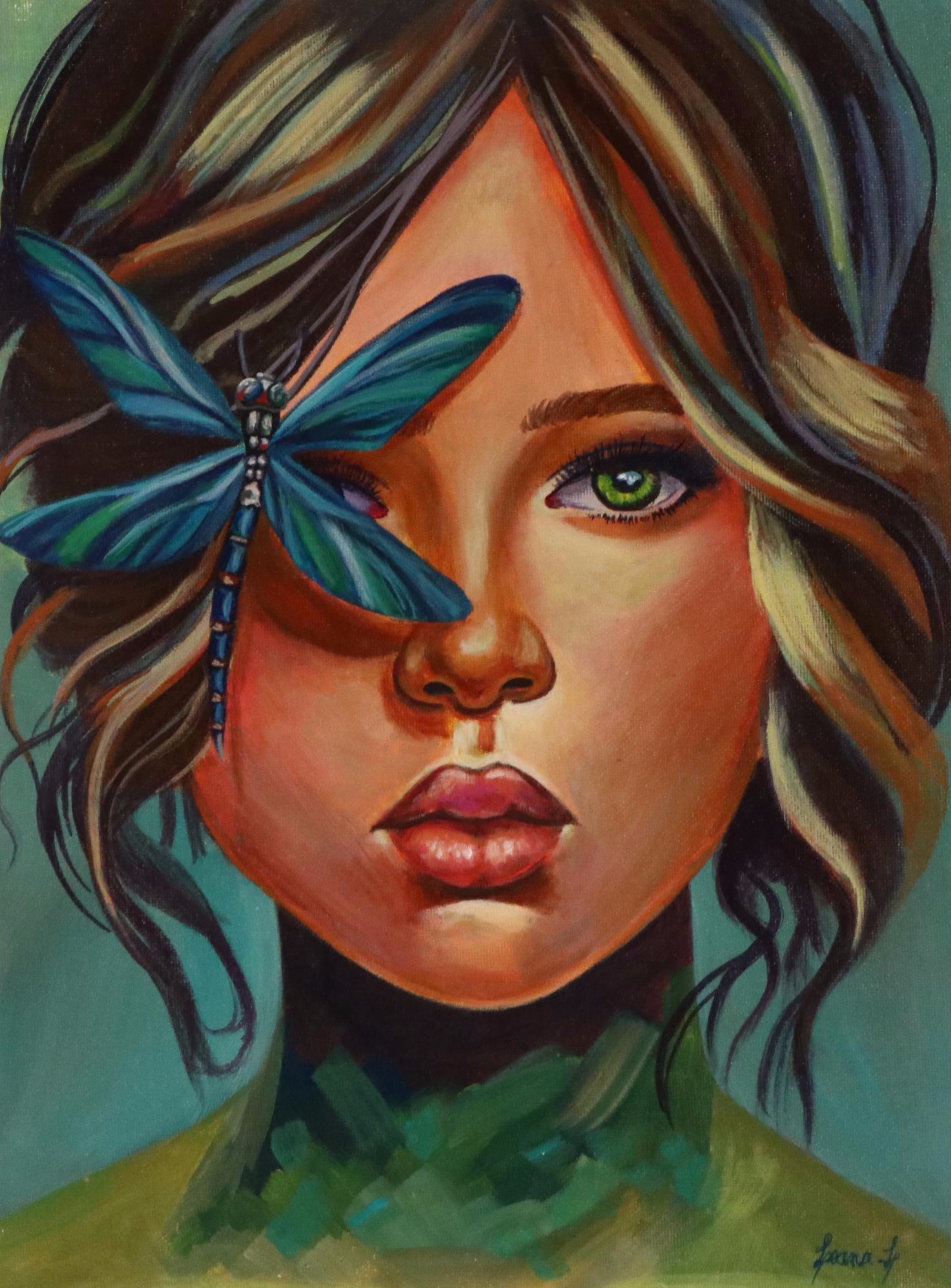 Loana Lopez Surrealist Acrylic Portrait, 21st Century