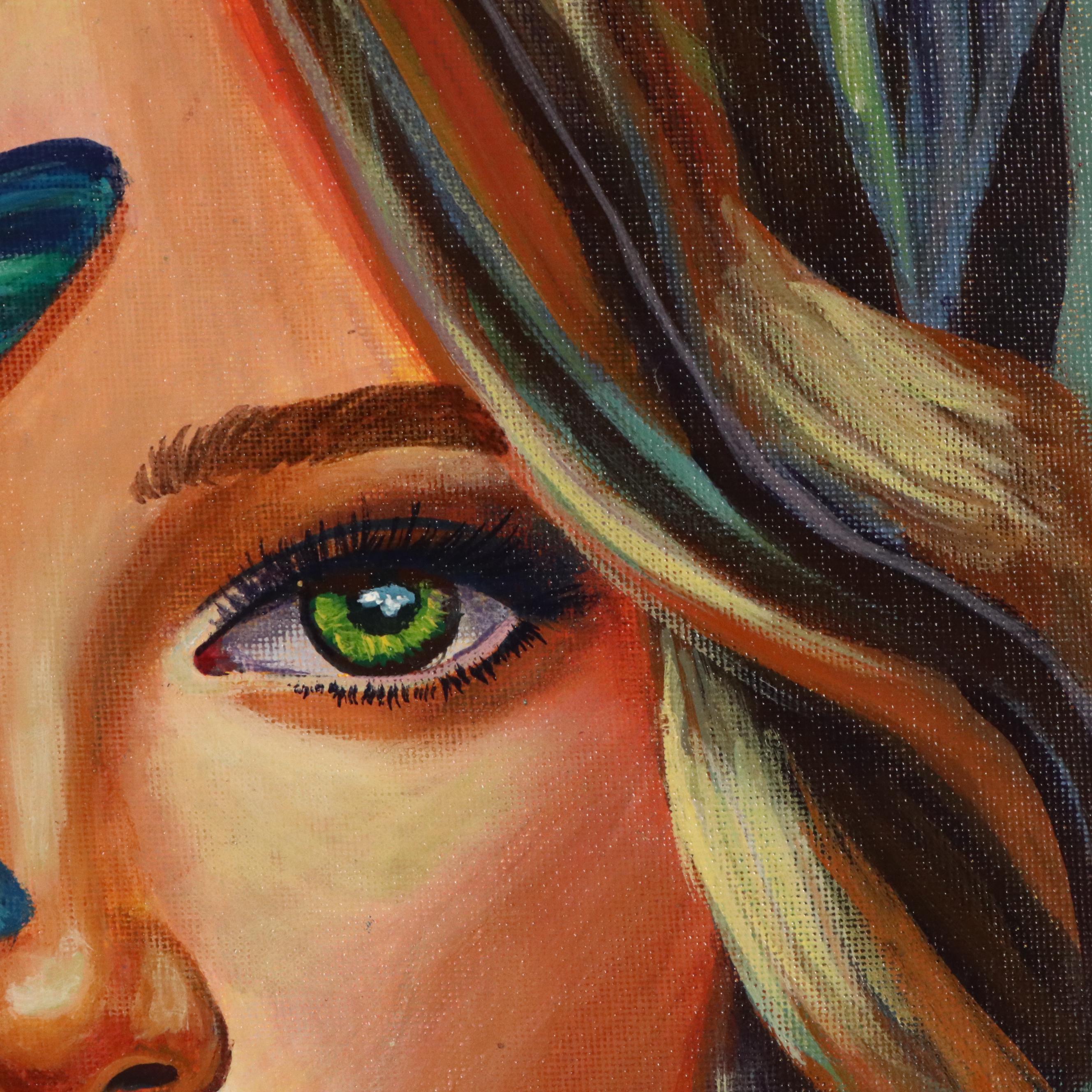 Loana Lopez Surrealist Acrylic Portrait, 21st Century