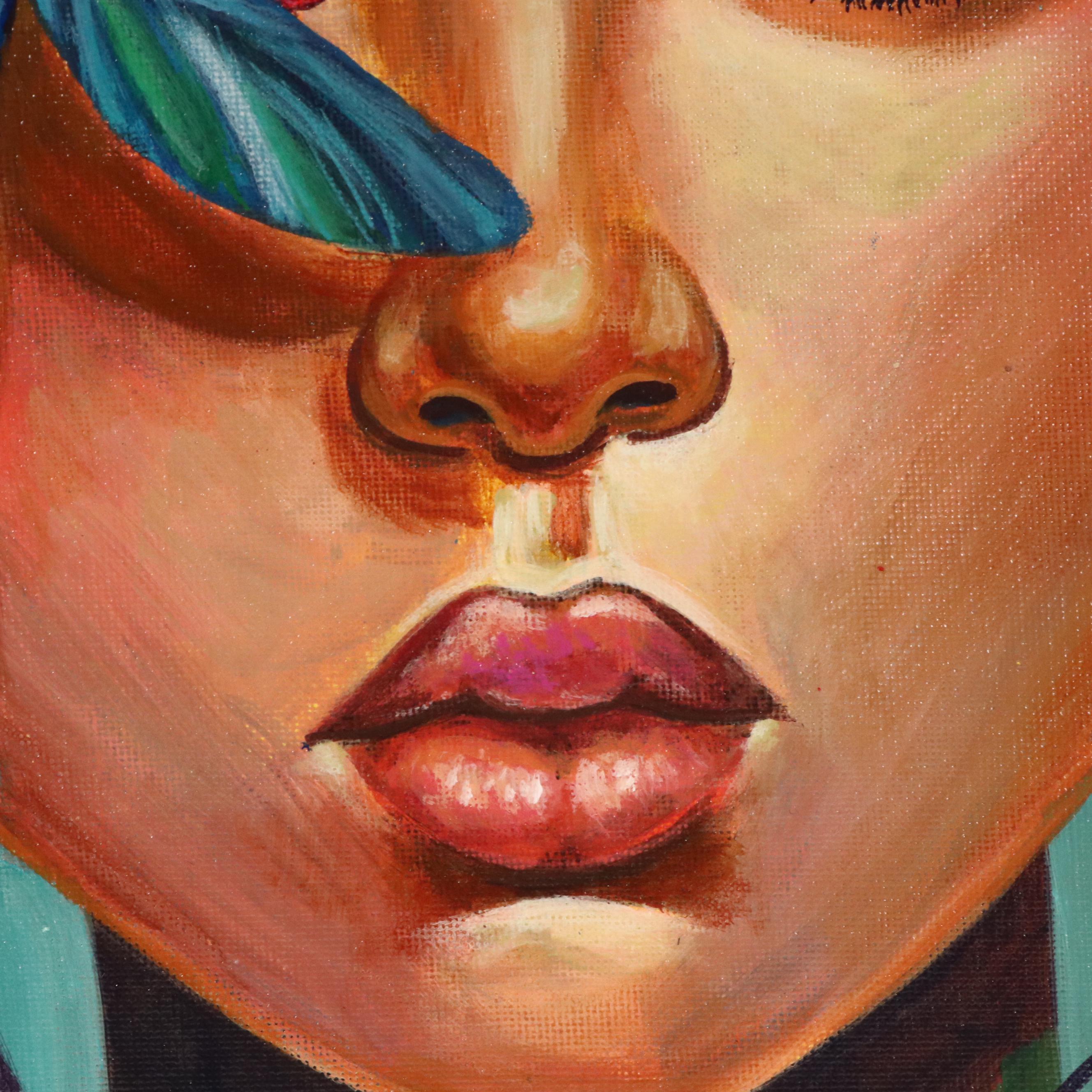 Loana Lopez Surrealist Acrylic Portrait, 21st Century