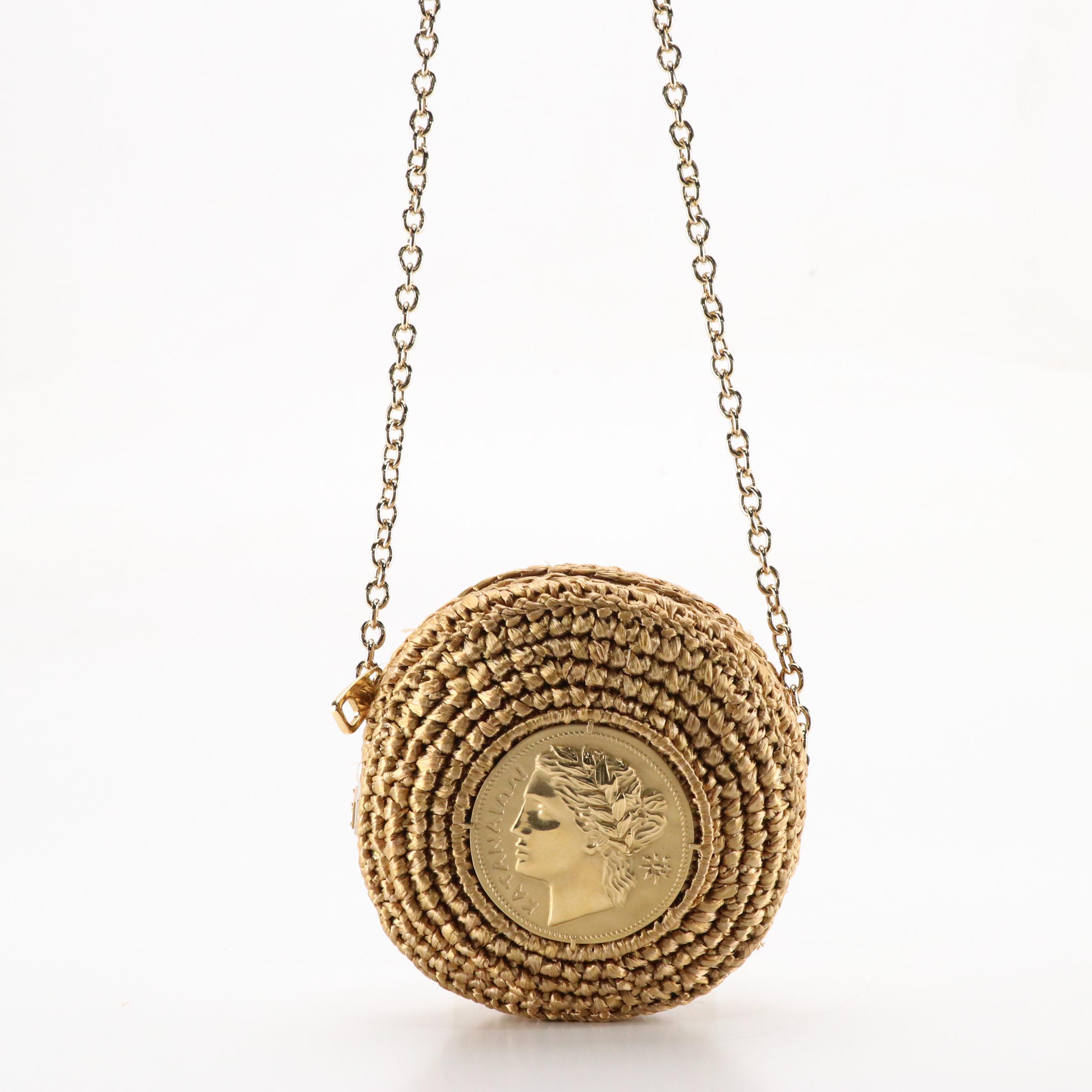 Dolce & Gabbana Katanaian Coin Crossbody Bag in Woven Straw & Metallic Leather