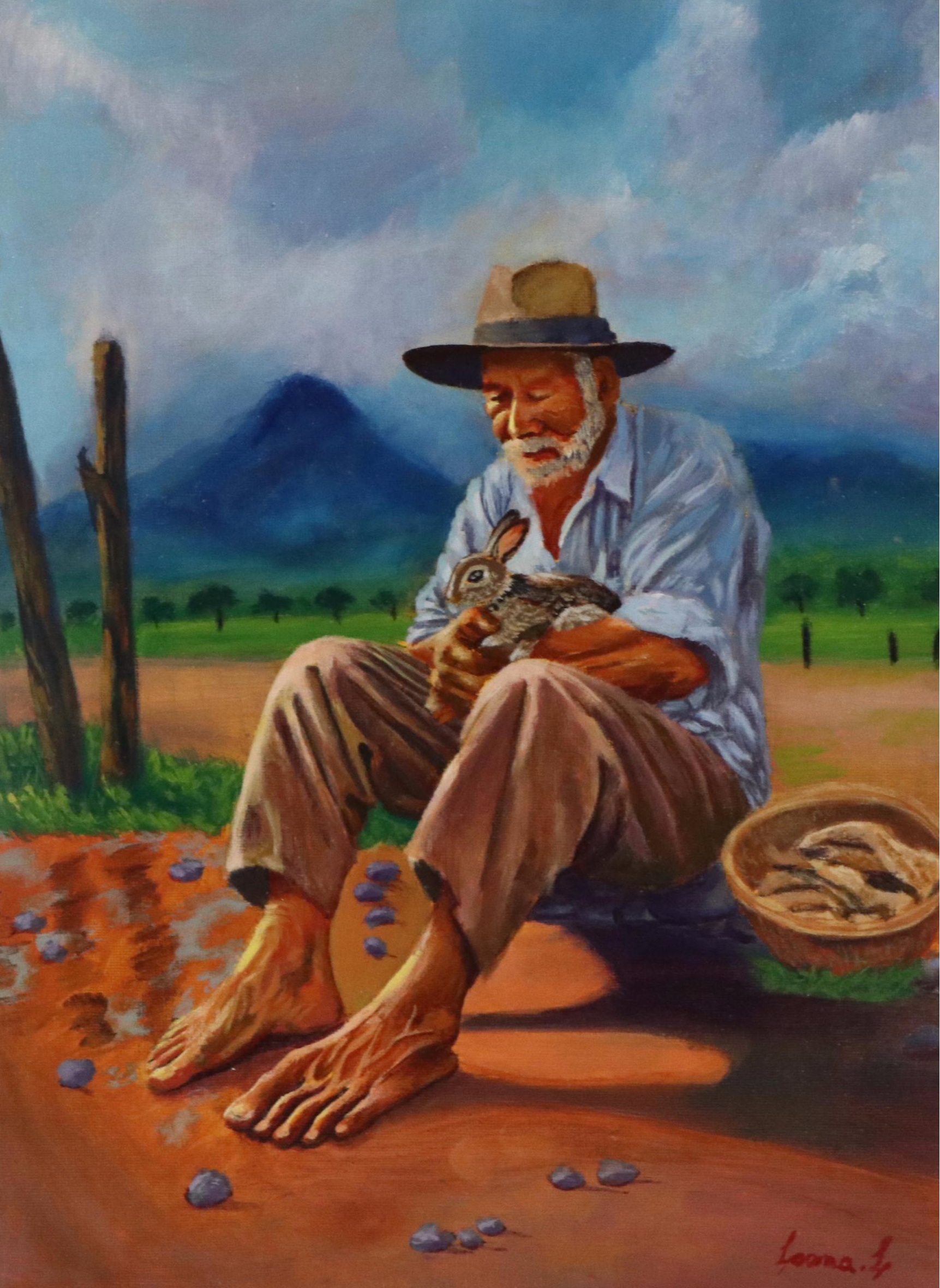 Loana Lopez Acrylic Painted of a Seated Figure. 21st Century