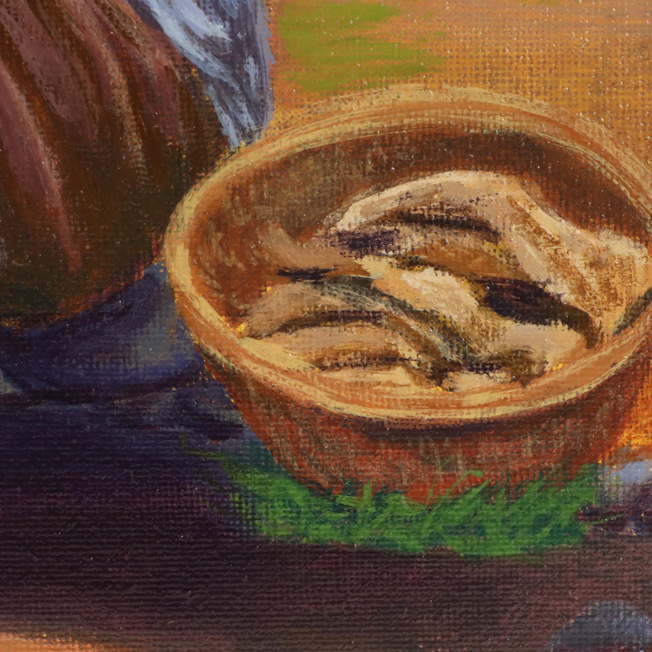 Loana Lopez Acrylic Painted of a Seated Figure. 21st Century