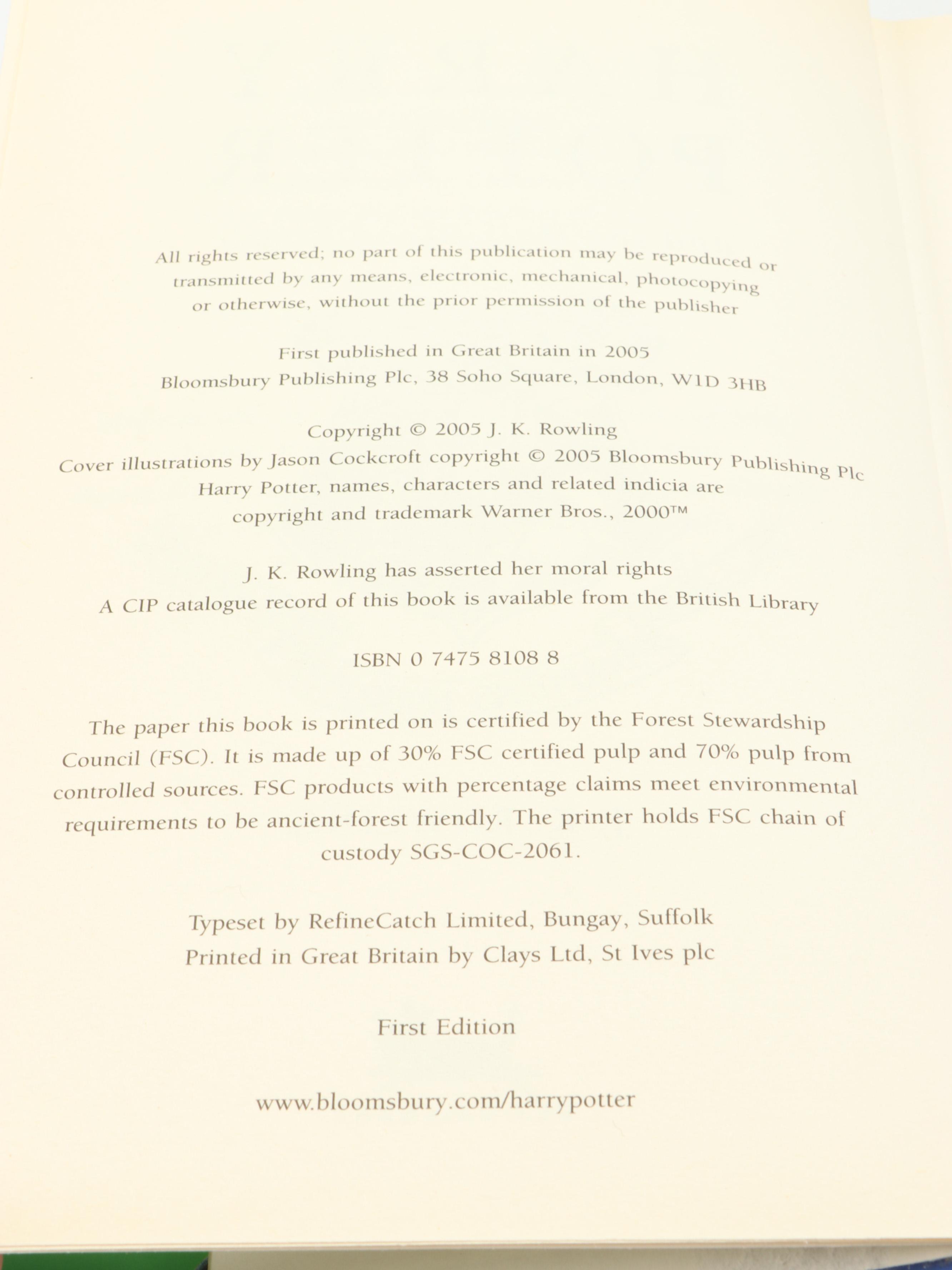 First UK Edition "Harry Potter and the Half-Blood Prince" by J. K. Rowling