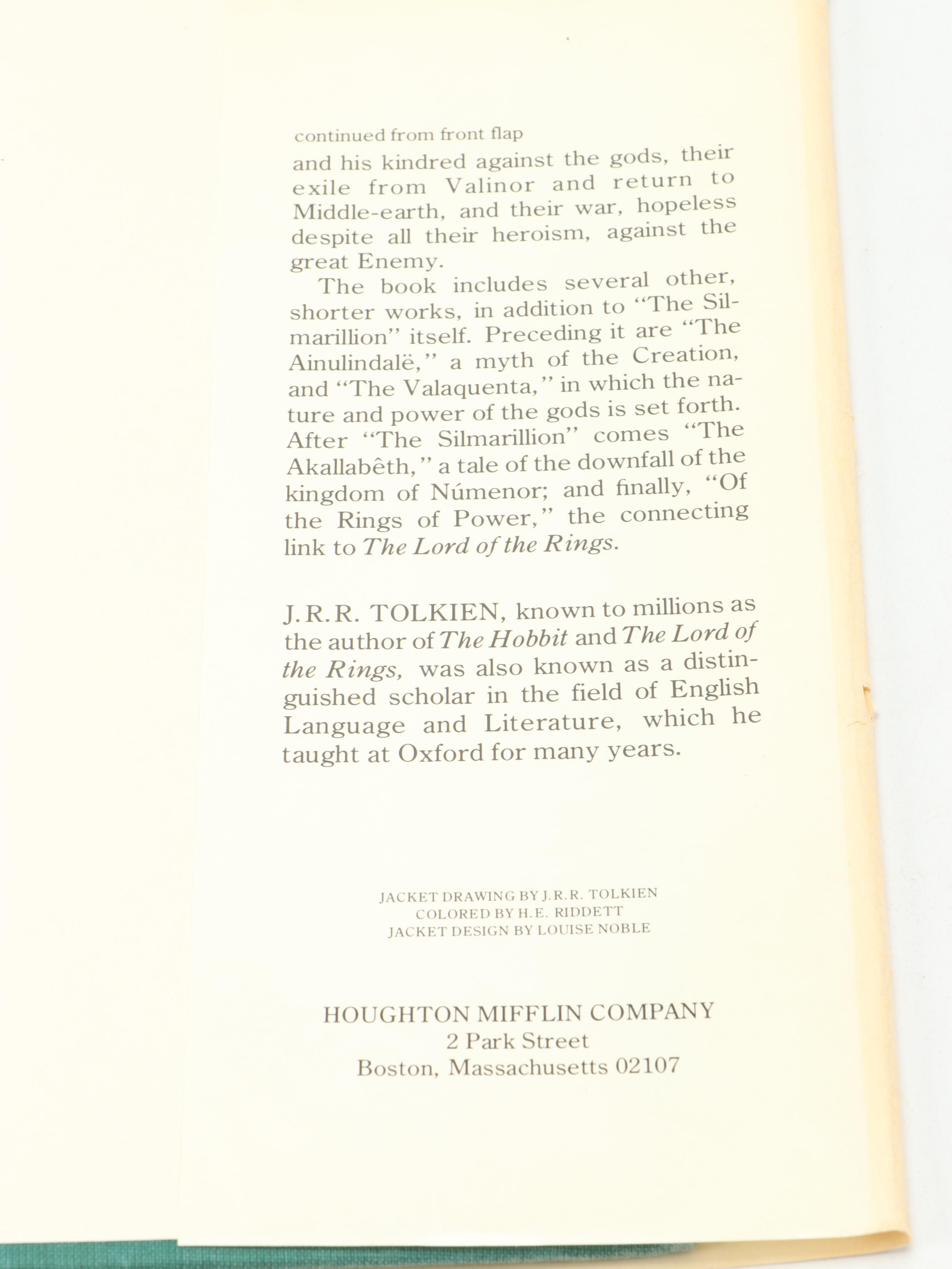 First American Edition "The Silmarillion" by J. R. R. Tolkien with Map, 1977