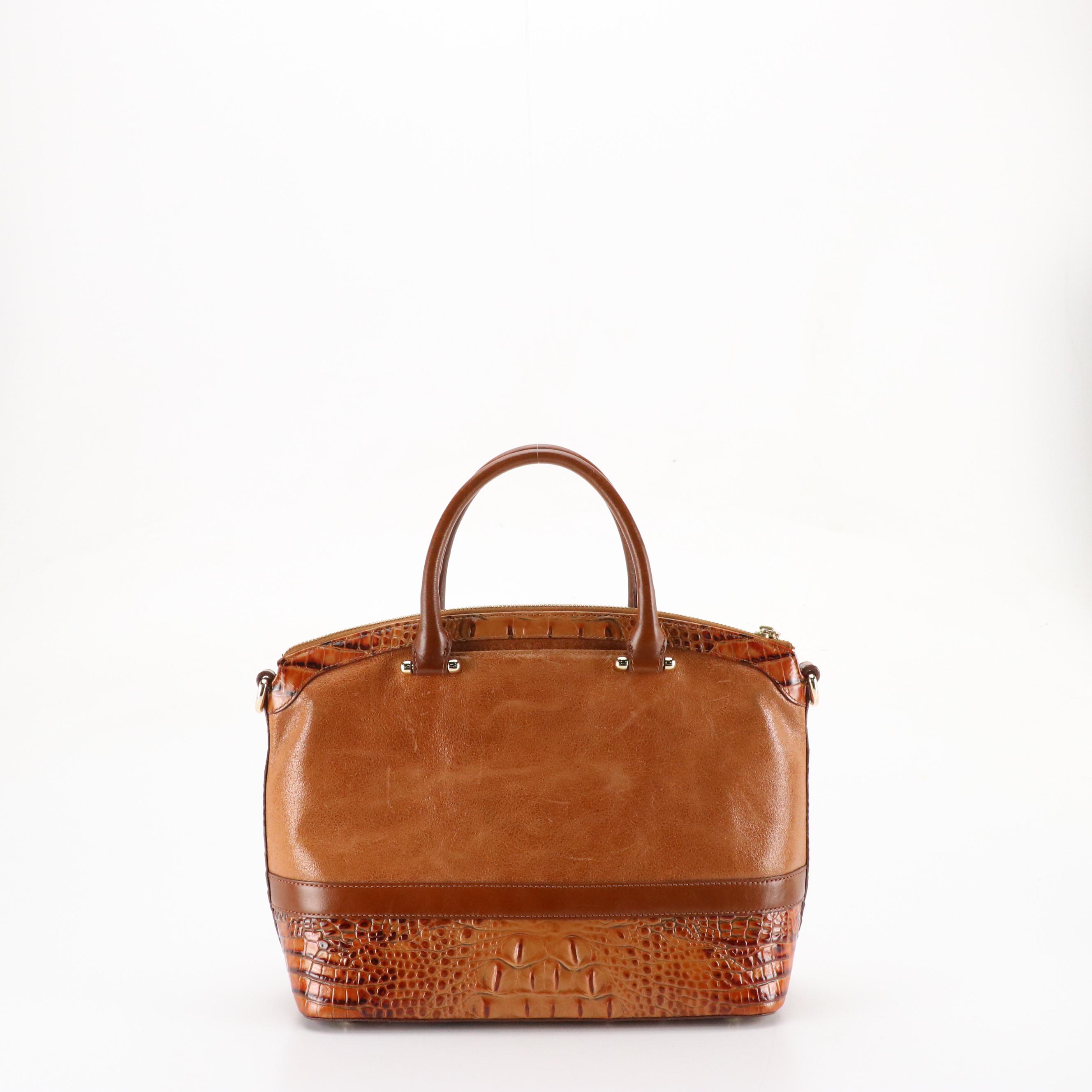 Brahmin Zippered Two-Way Satchel in Caramel Brown Multi-Leather