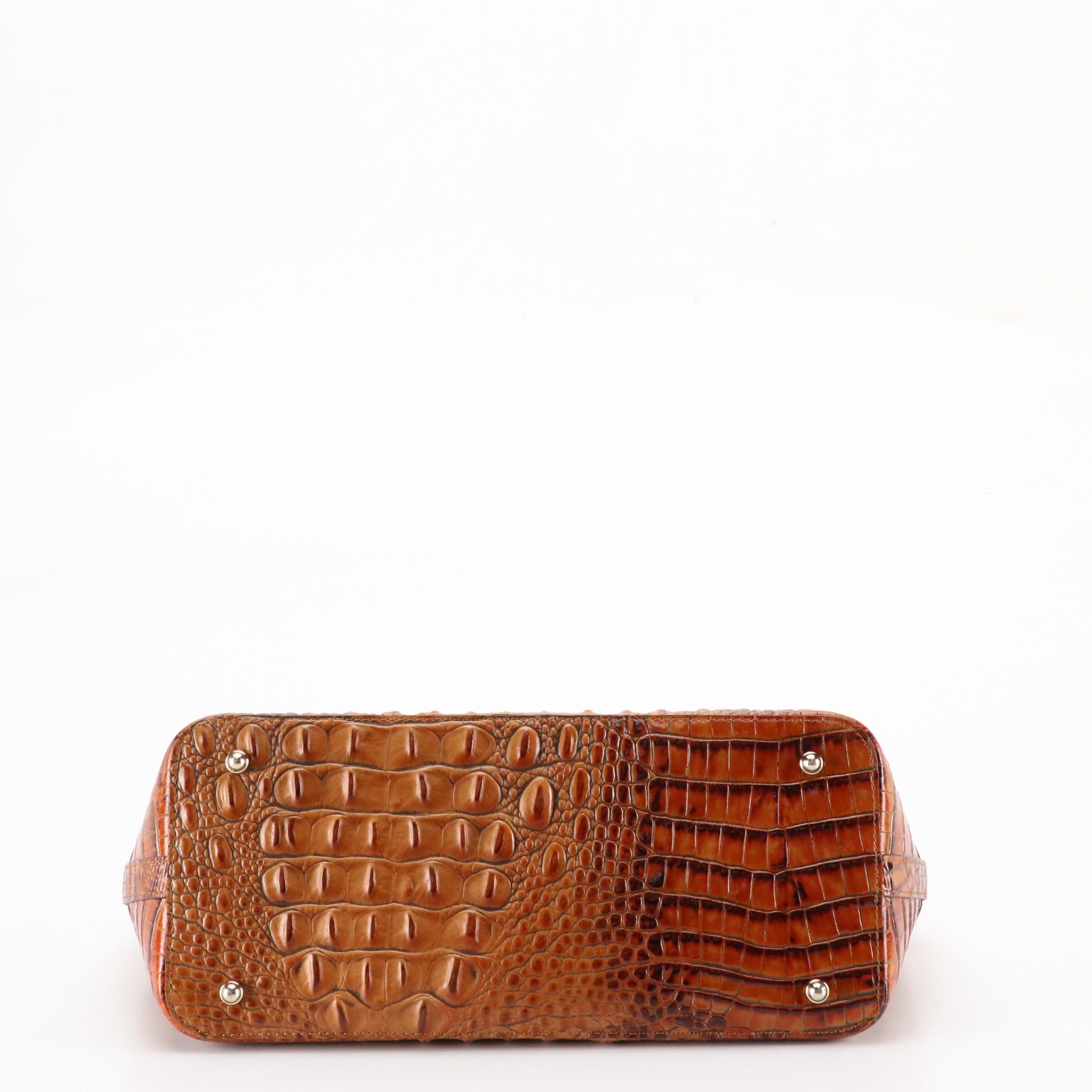 Brahmin Zippered Two-Way Satchel in Caramel Brown Multi-Leather