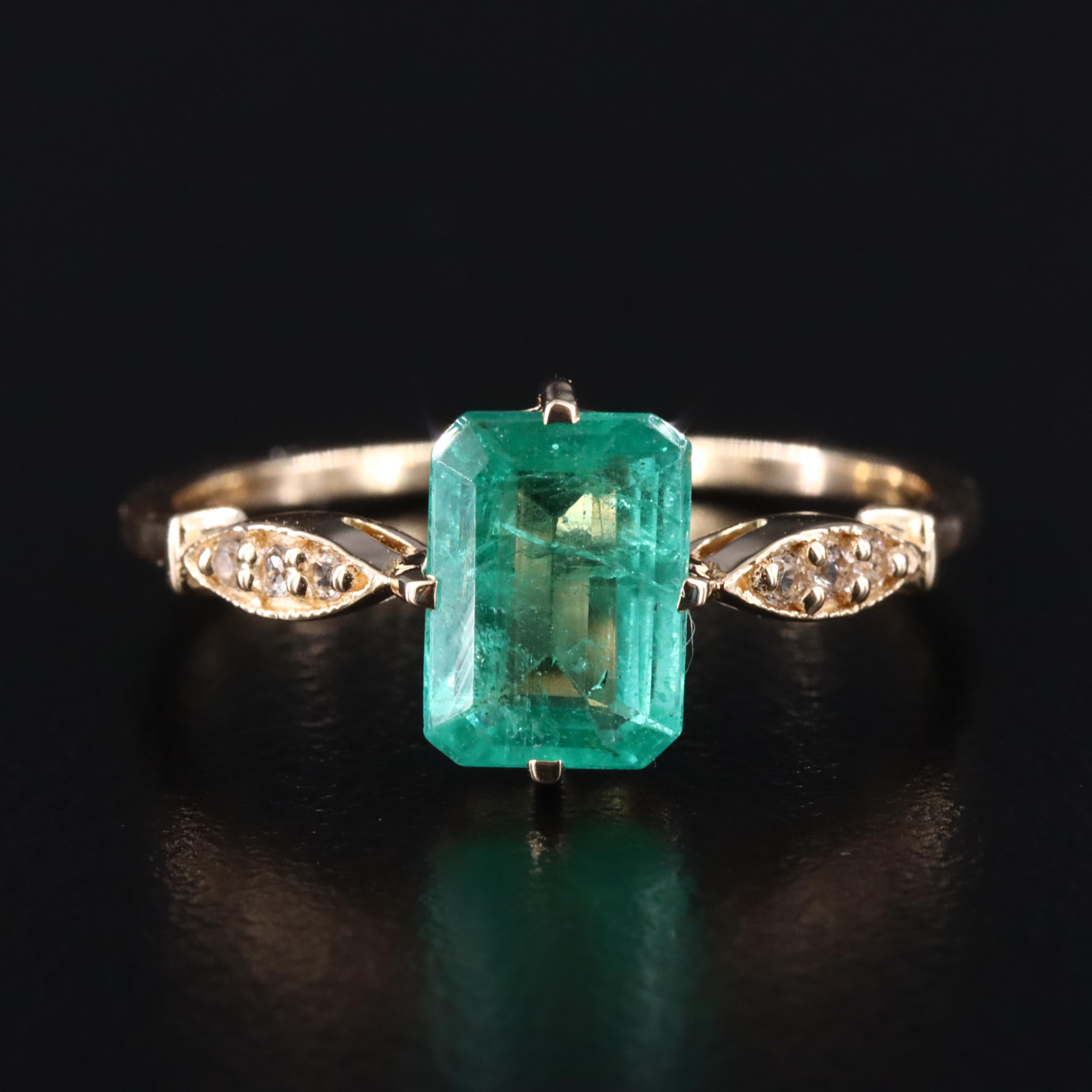 14K 1.00 CT Emerald and White Sapphire Ring