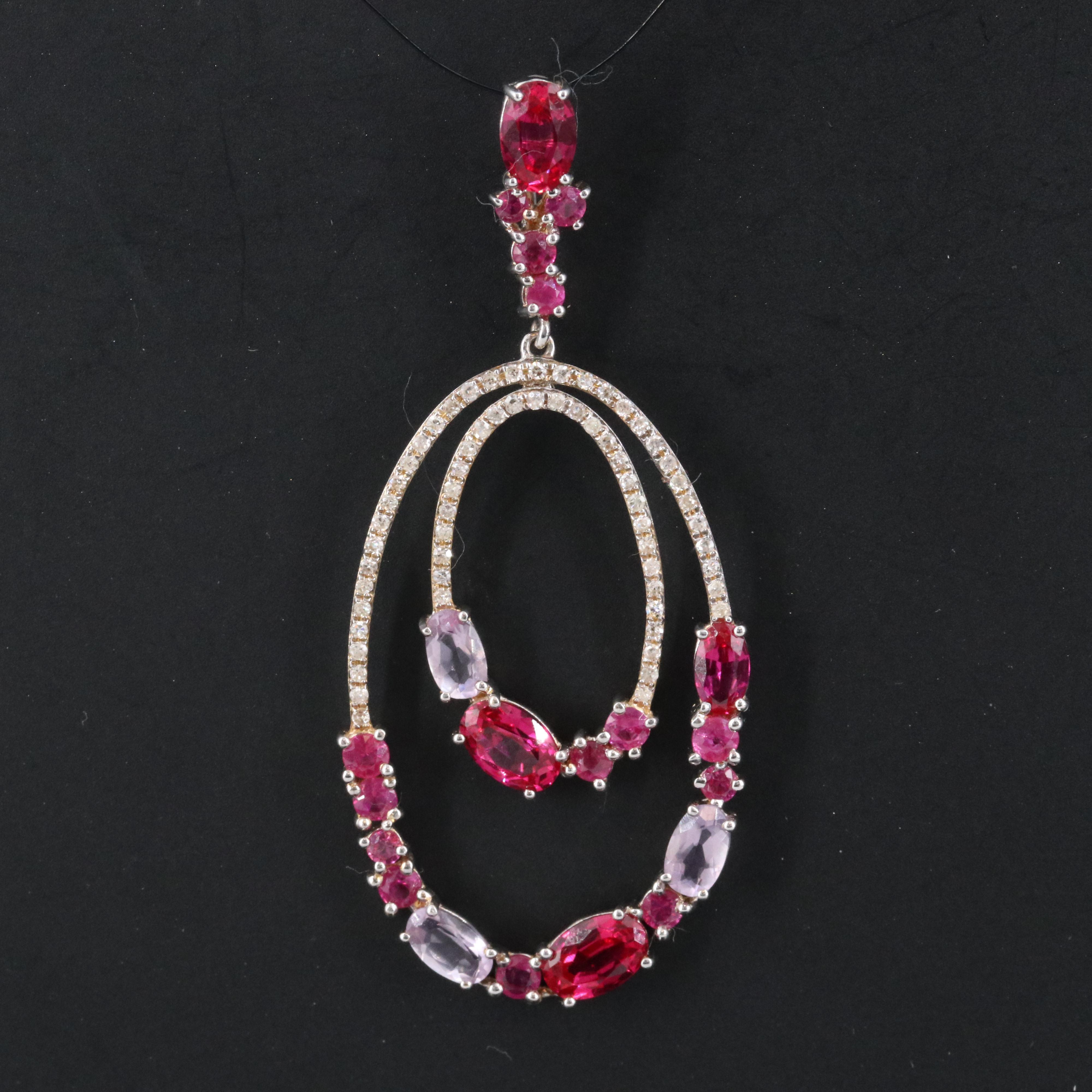 14K Ruby, Amethyst and Diamond Concentric Oval Pendant