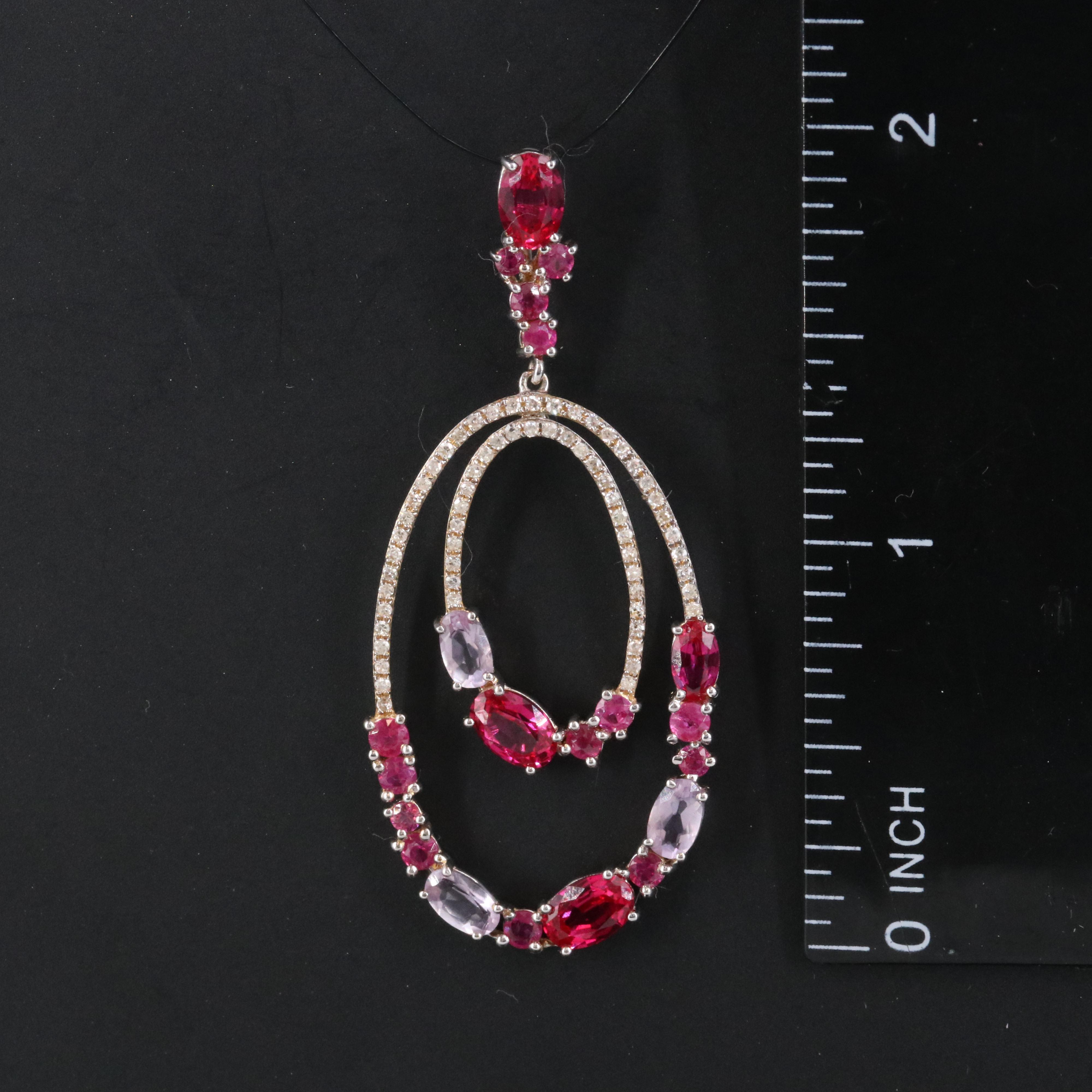 14K Ruby, Amethyst and Diamond Concentric Oval Pendant
