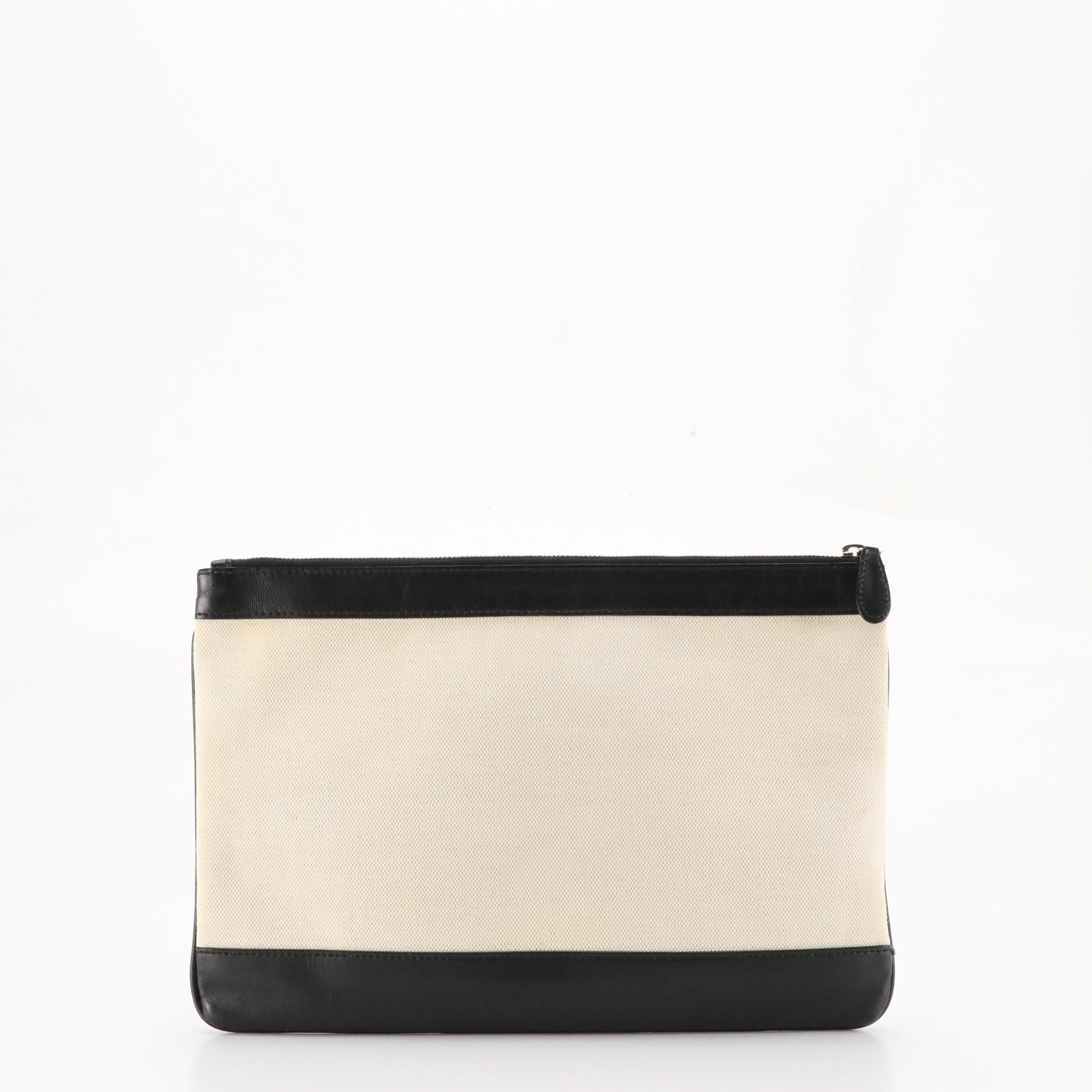 Balenciaga Logo Zip Clutch in Canvas with Calfskin Leather Trim
