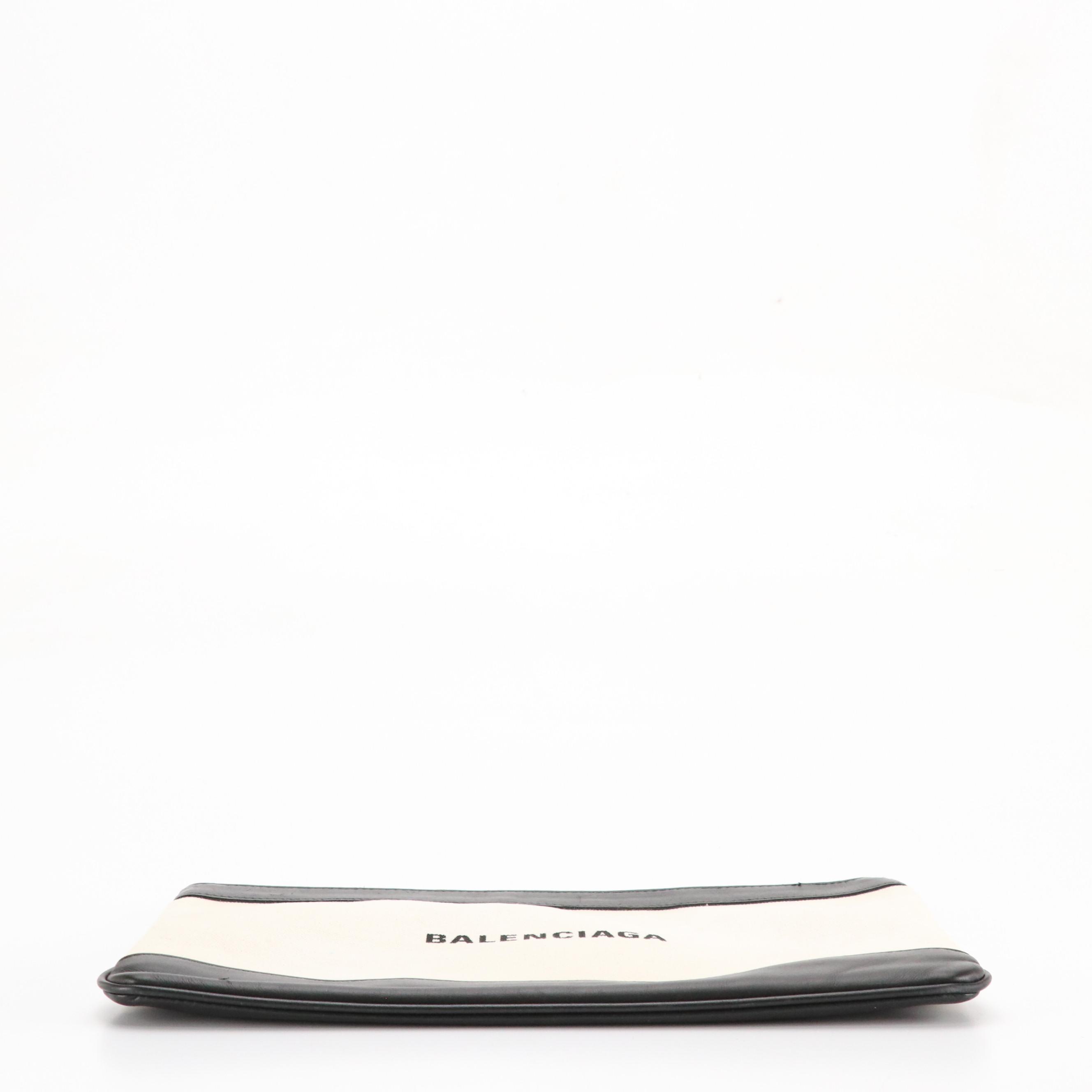 Balenciaga Logo Zip Clutch in Canvas with Calfskin Leather Trim