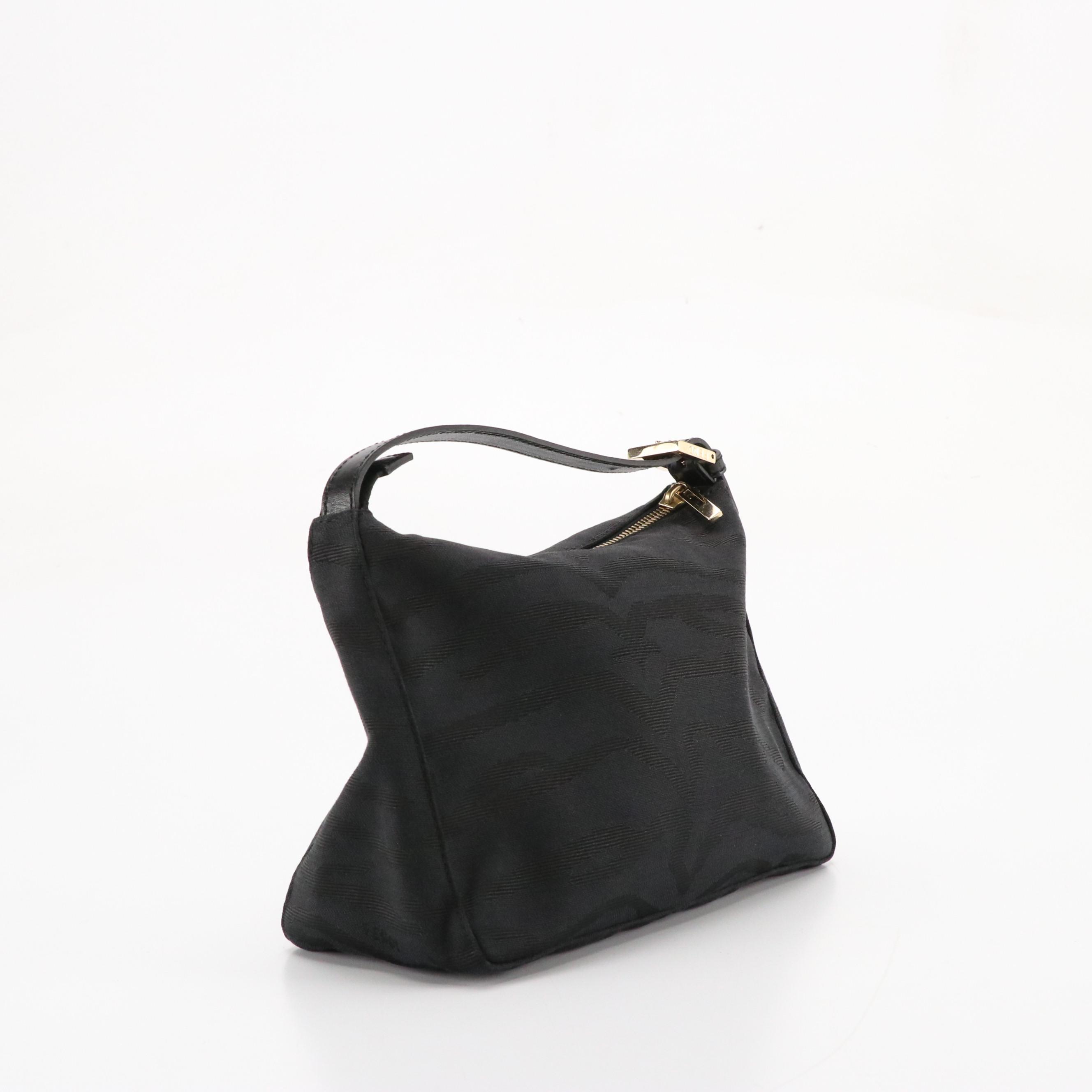 Fendi Black Jacquard and Leather Pochette in Tiger Stripes