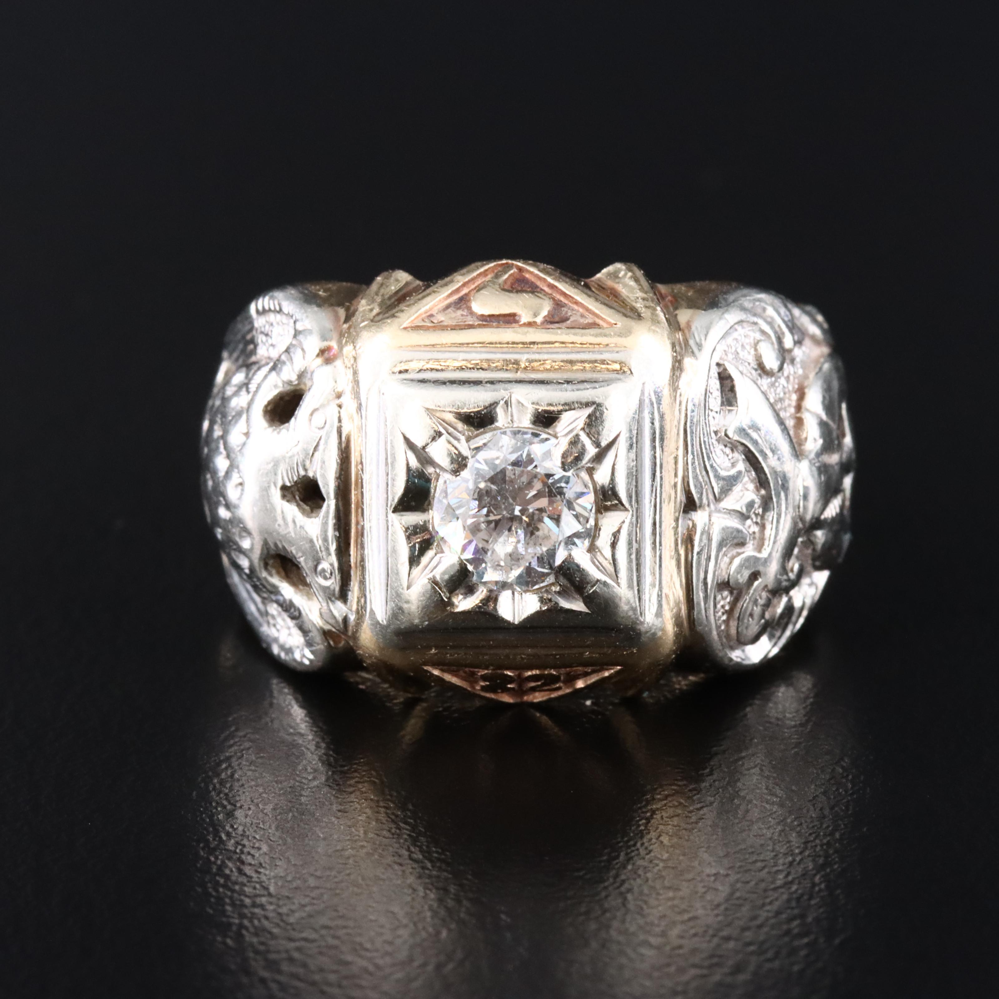 14K 0.95 CT Diamond Masonic Ring
