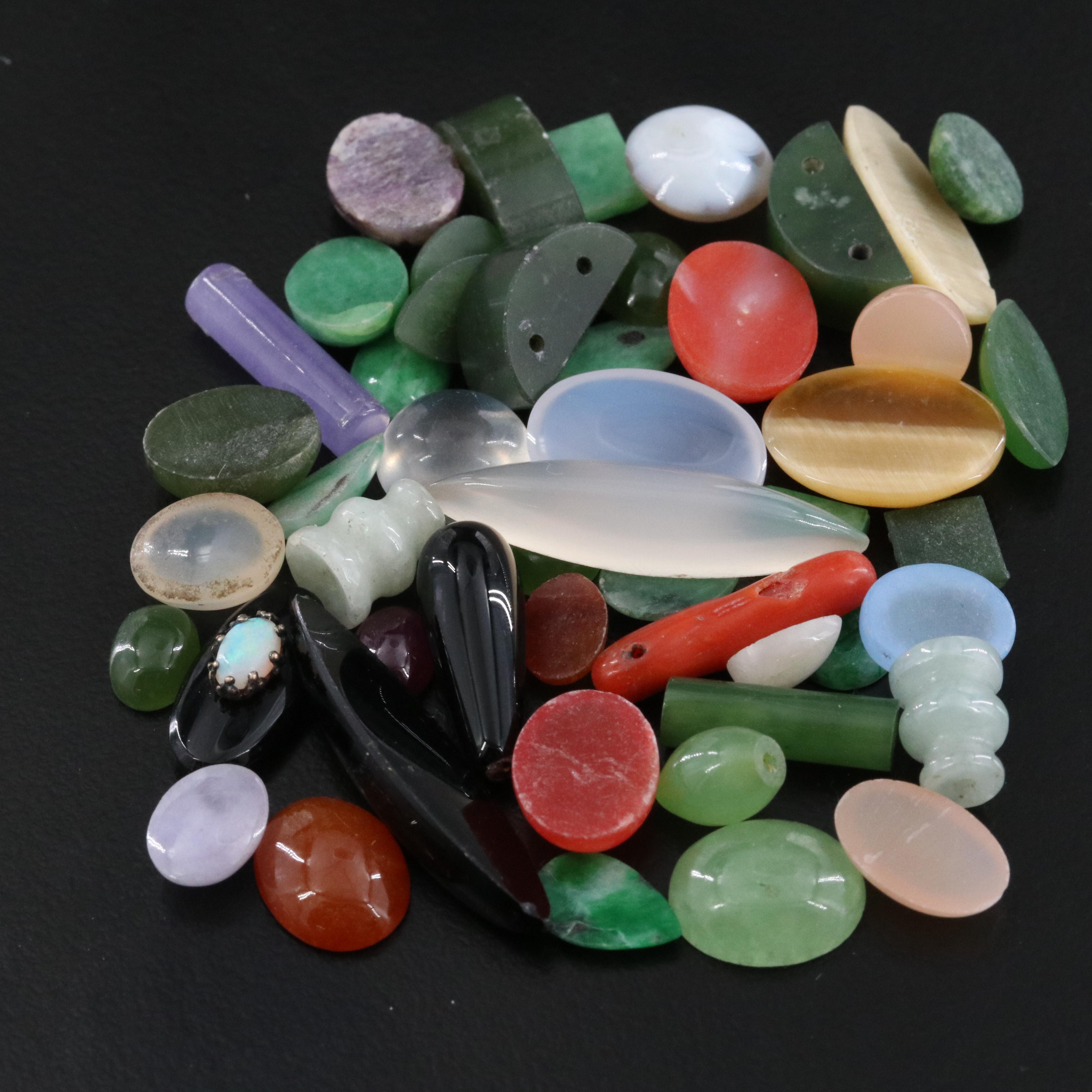 Loose Mixed Gemstone Lot with Jadeite, Nephrite and Coral
