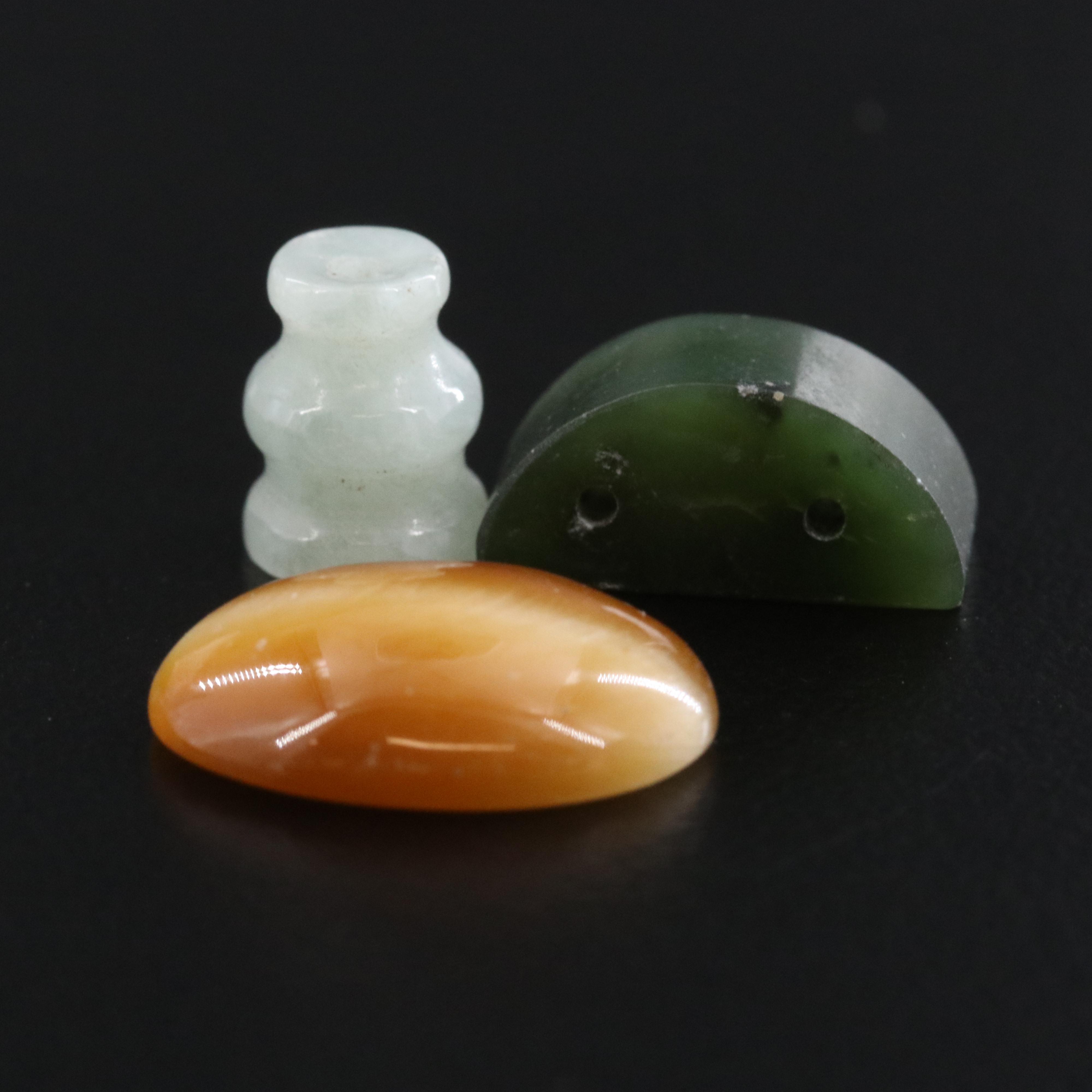 Loose Mixed Gemstone Lot with Jadeite, Nephrite and Coral