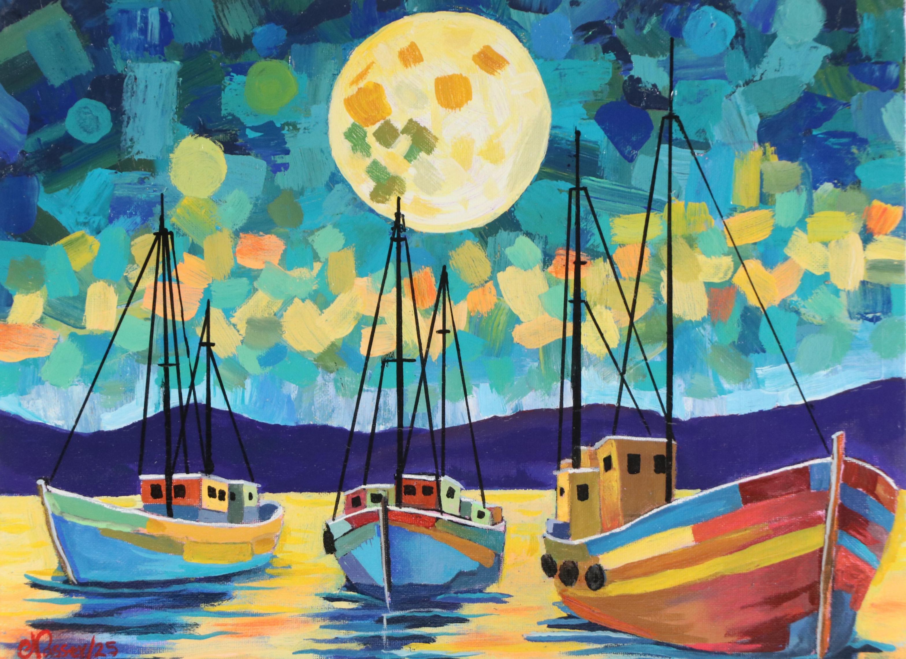 Nasser Mejia Maritime Acrylic Painting, 21st Century