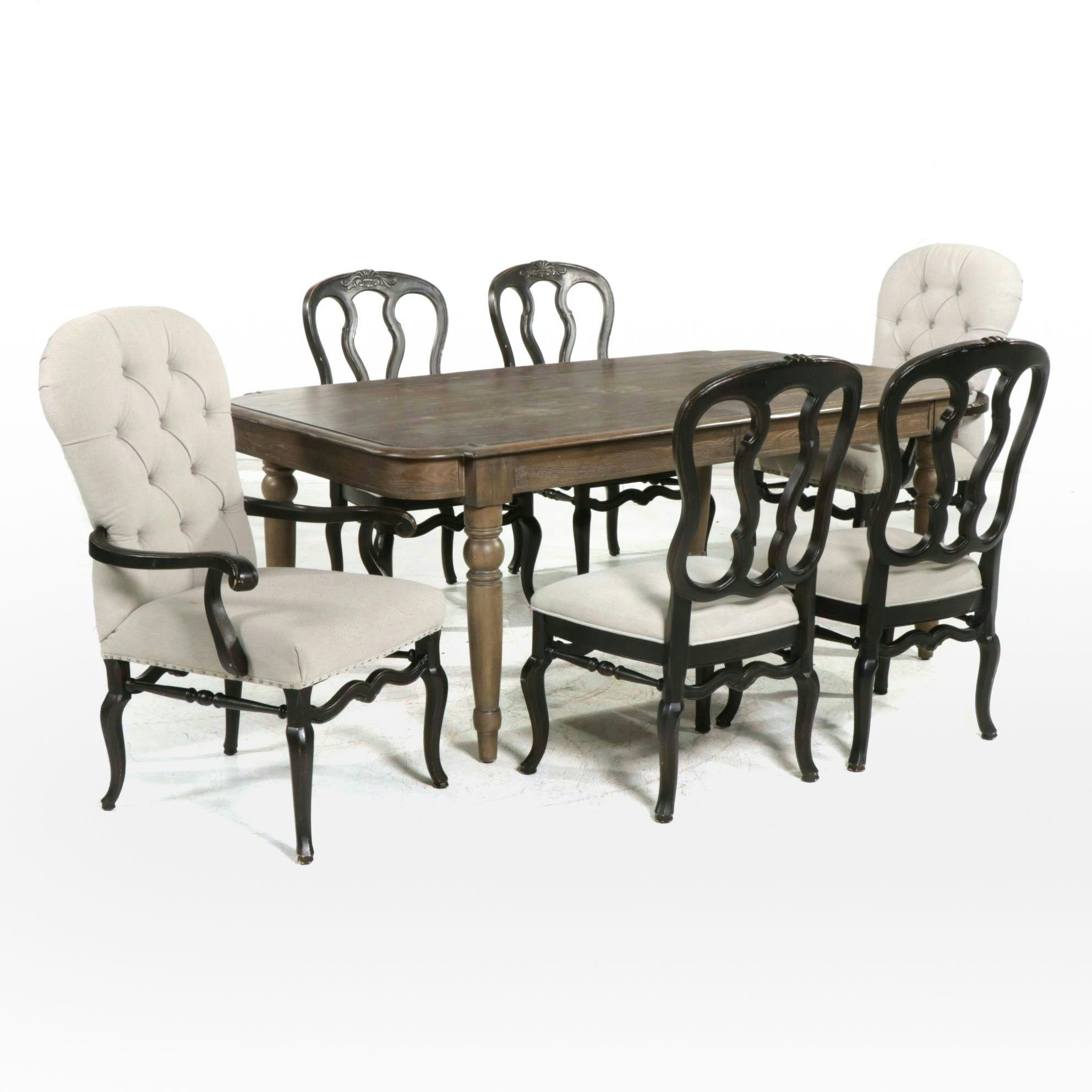 Bernhardt Furniture Weathered Oak Dining Table with Six Chairs, 21st Century