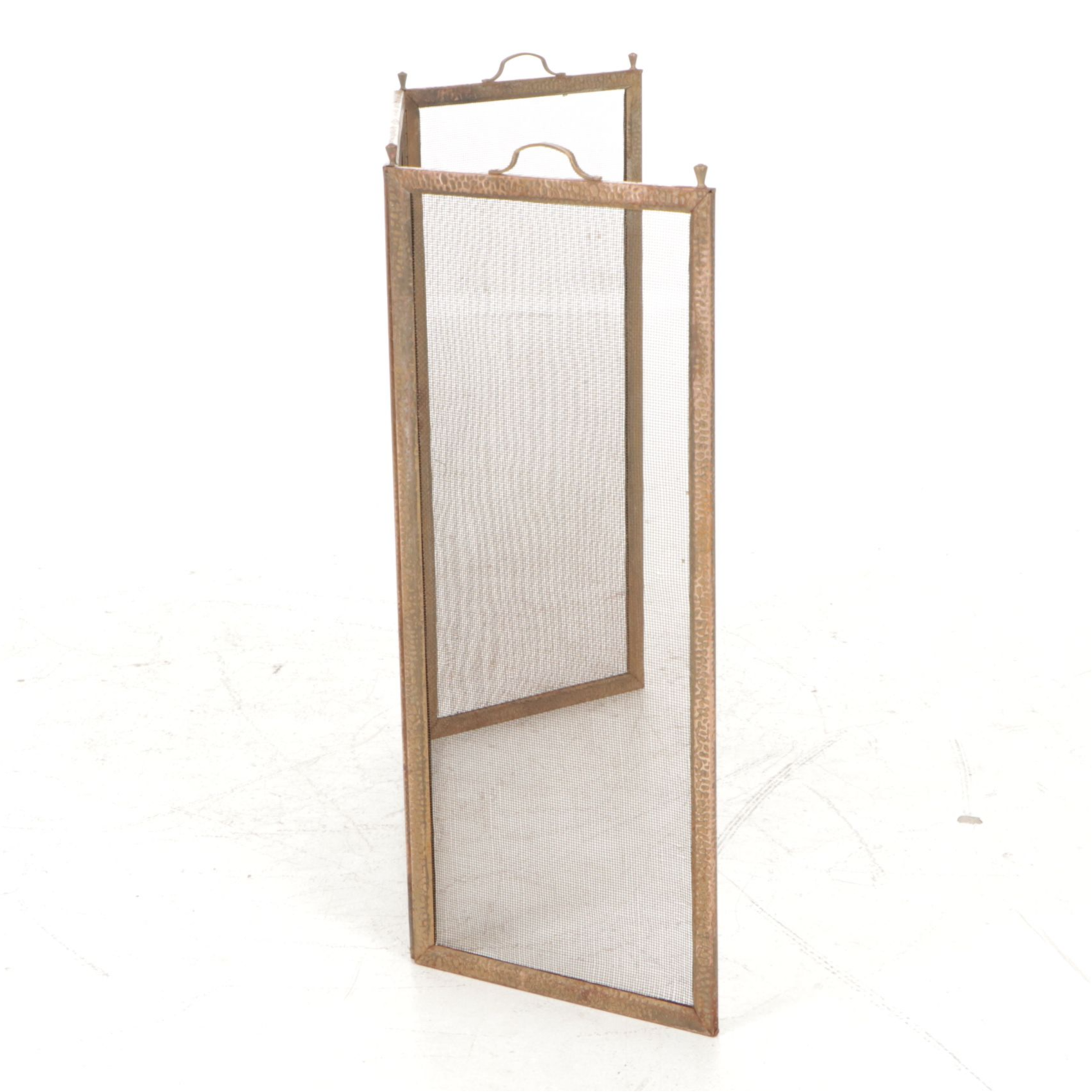 Hammered Brass Tri-Panel Fireplace Screen