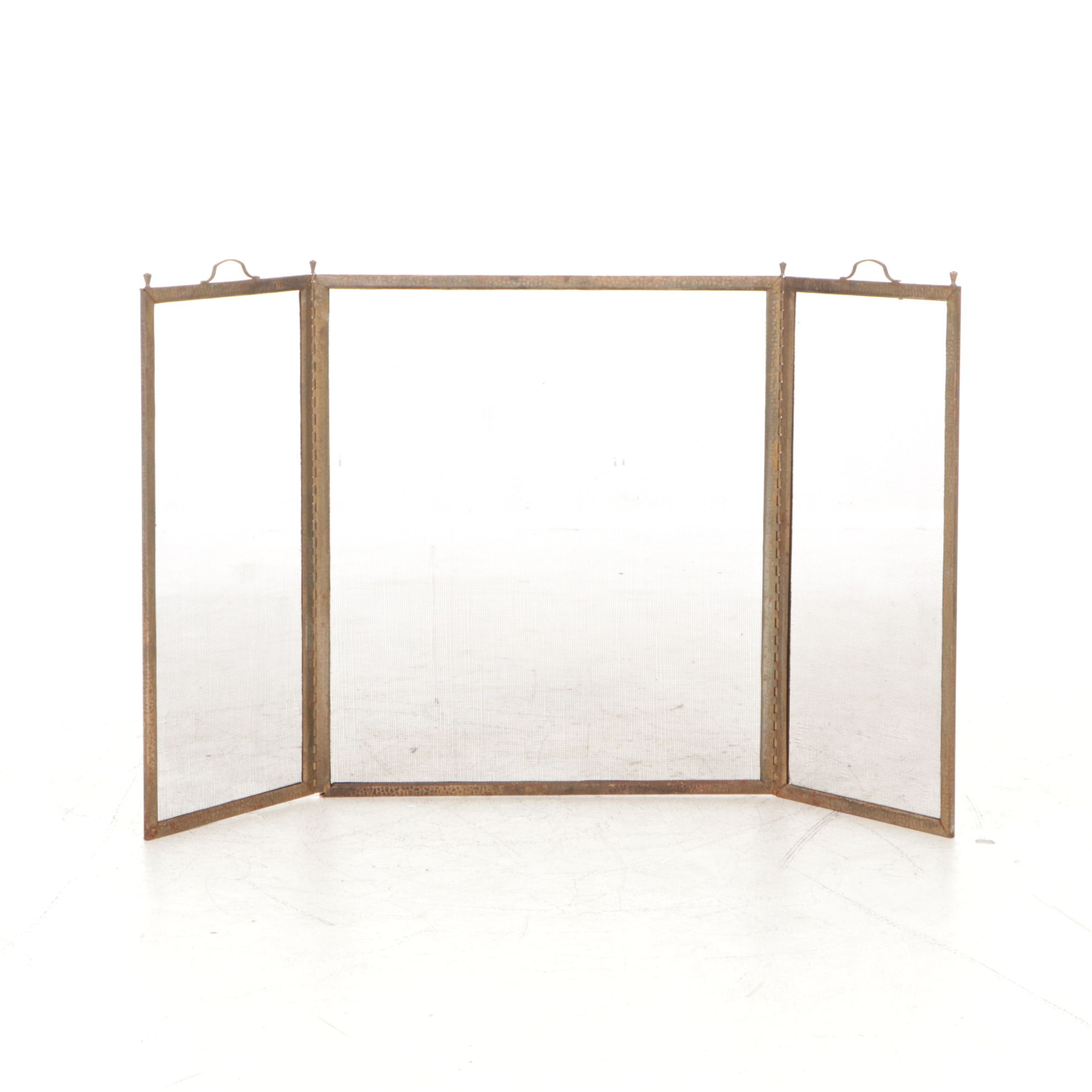 Hammered Brass Tri-Panel Fireplace Screen