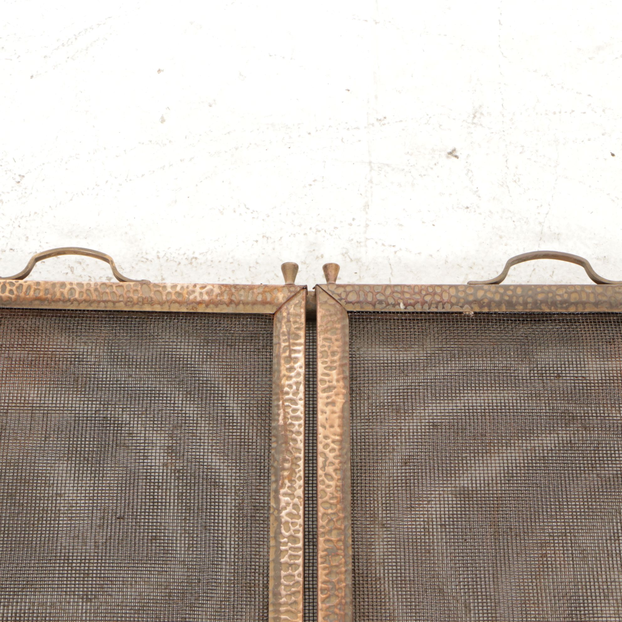 Hammered Brass Tri-Panel Fireplace Screen