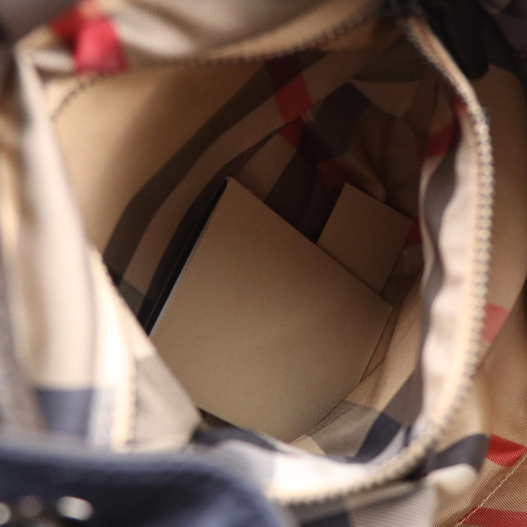 Burberry Children Backpack in Navy Blue Nylon and Black Leather Trim, With Tag