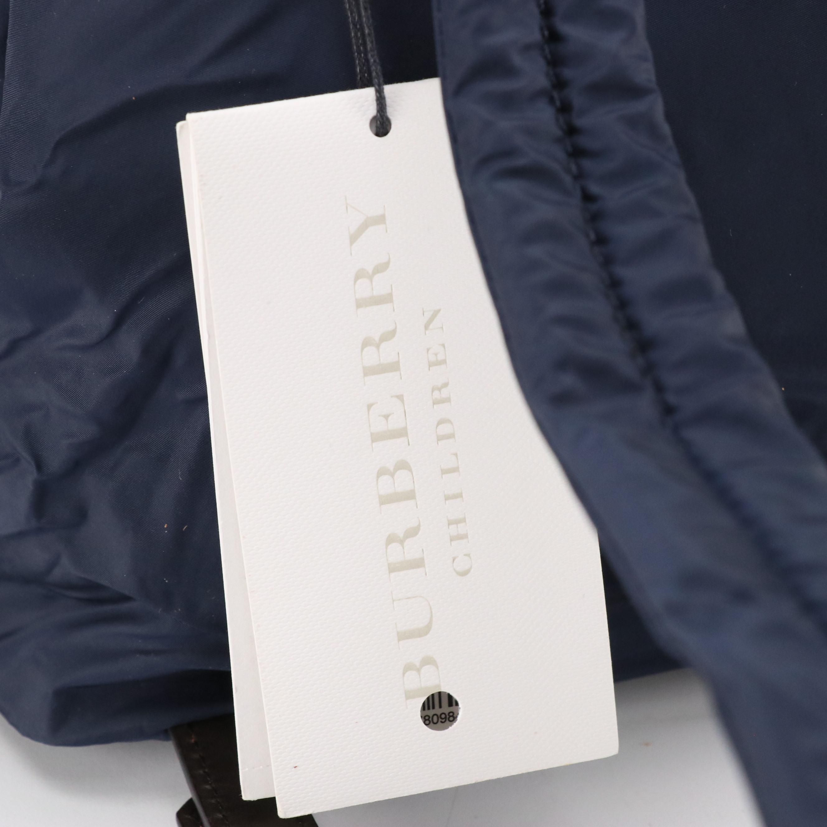 Burberry Children Backpack in Navy Blue Nylon and Black Leather Trim, With Tag