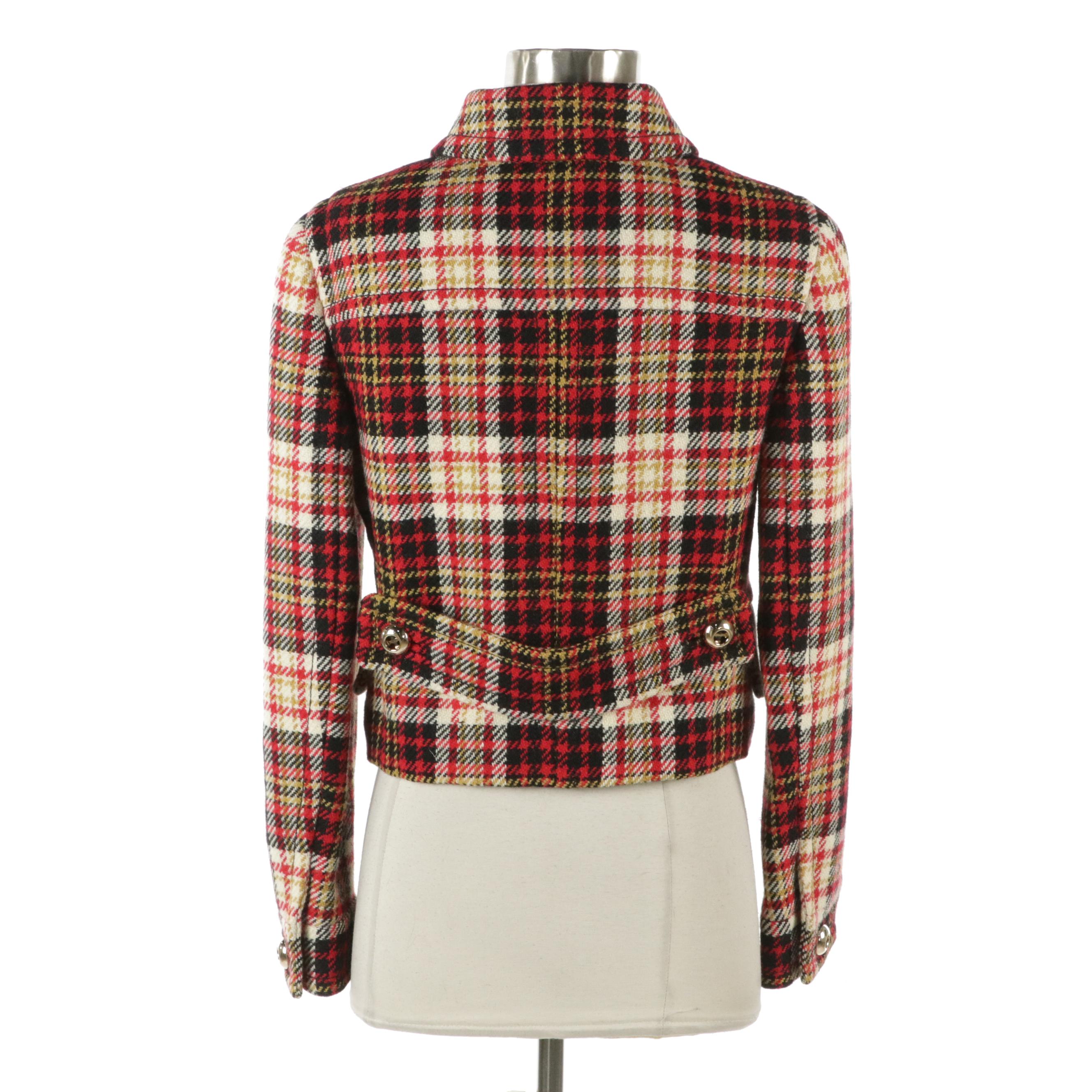 Prada Plaid Wool Cropped Blazer Jacket
