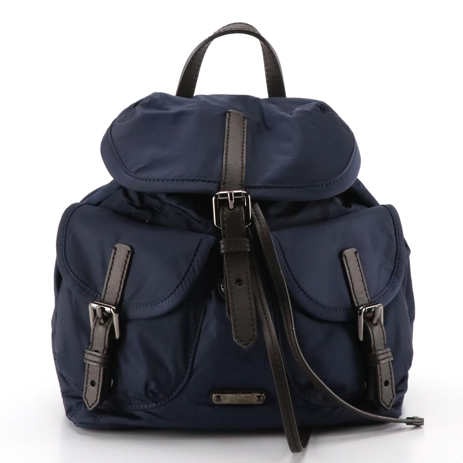 Burberry Children Backpack in Navy Blue Nylon and Black Leather Trim, With Tag