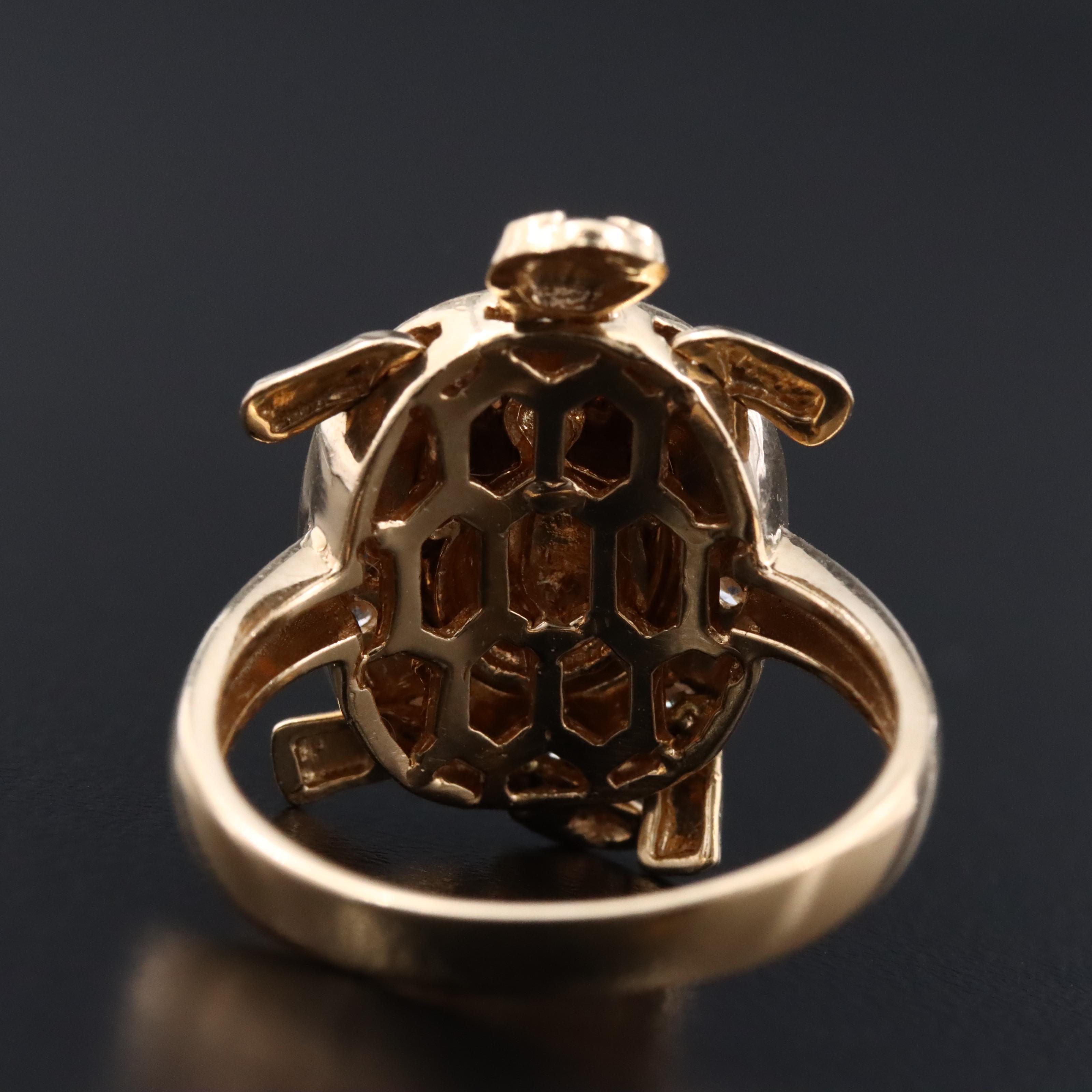 14K CZ Articulated Turtle Ring with Ruby Eyes