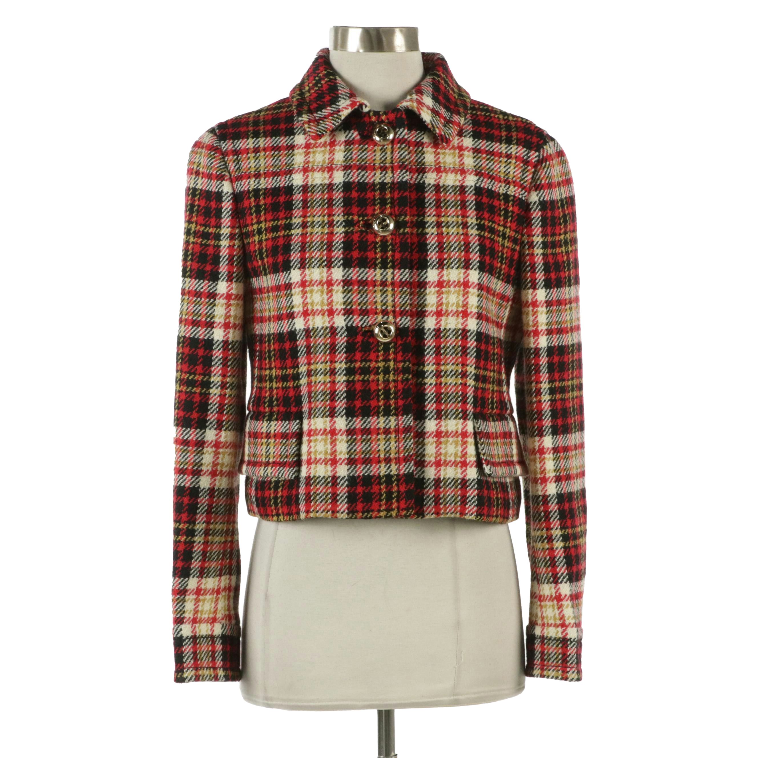Prada Plaid Wool Cropped Blazer Jacket