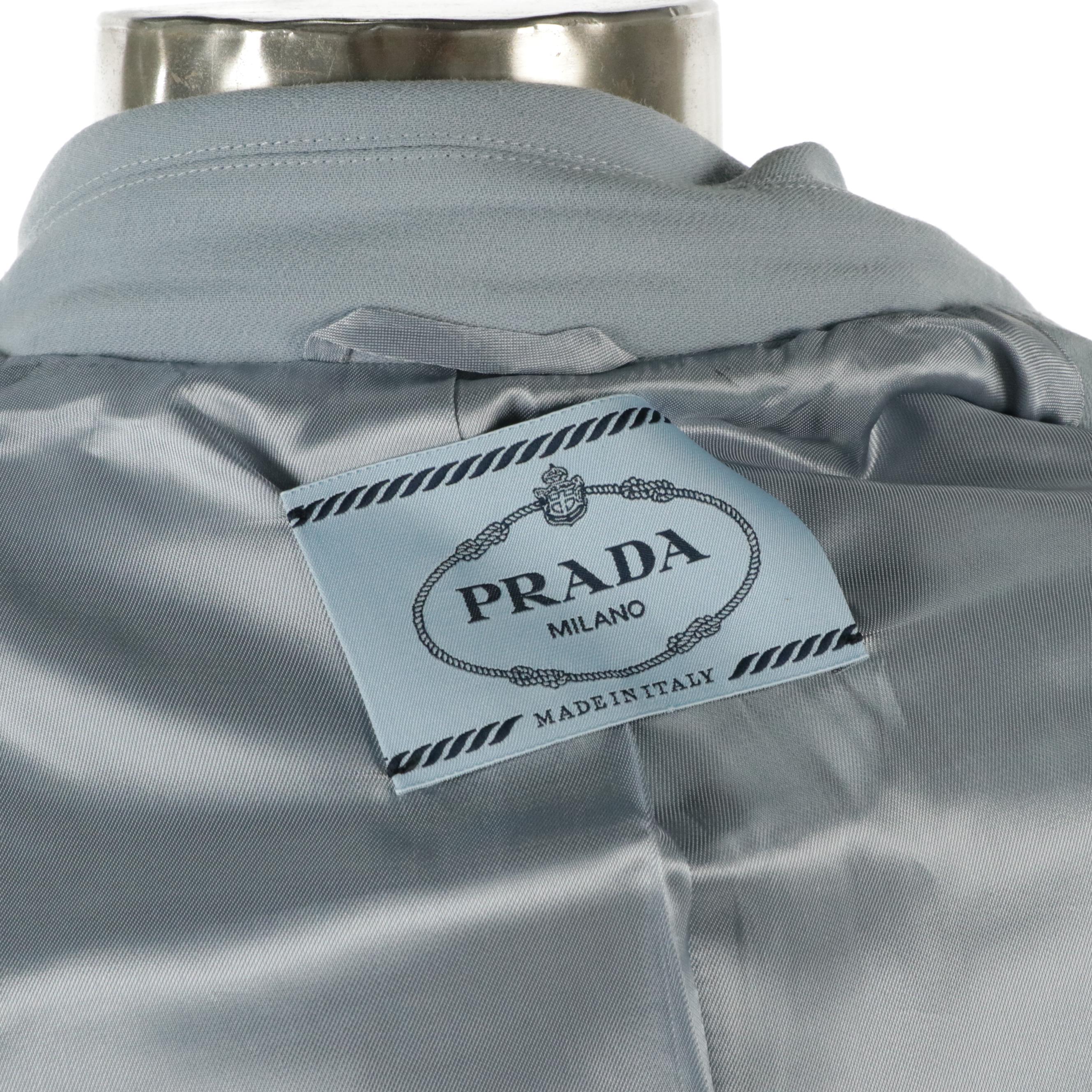 Prada Cropped Zipper-Front Blazer Jacket in Baby Blue Wool