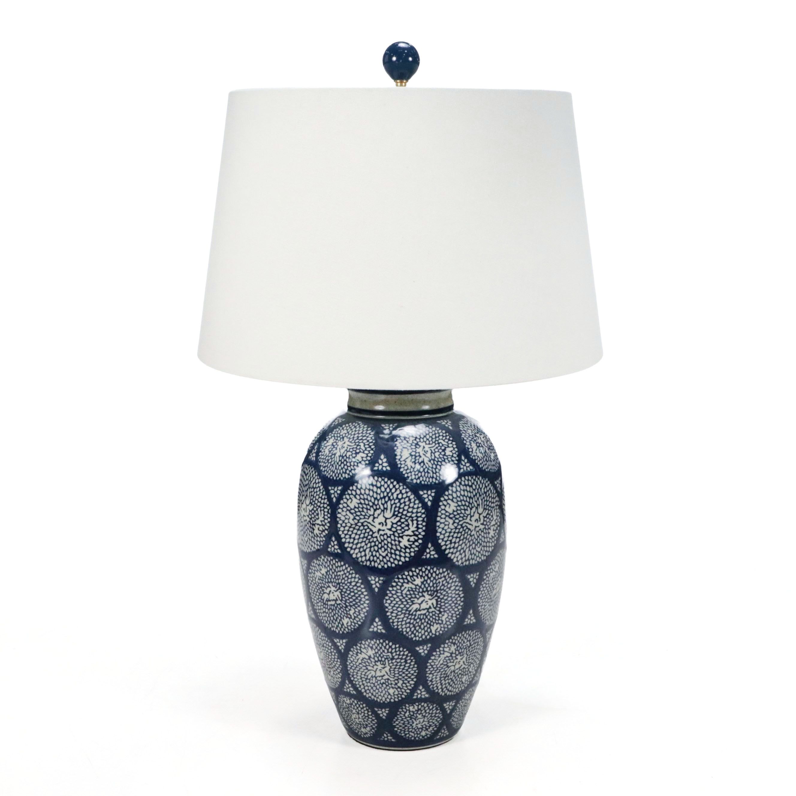 Pottery Barn "Langley" Stoneware Table Lamp and Cotton Shade