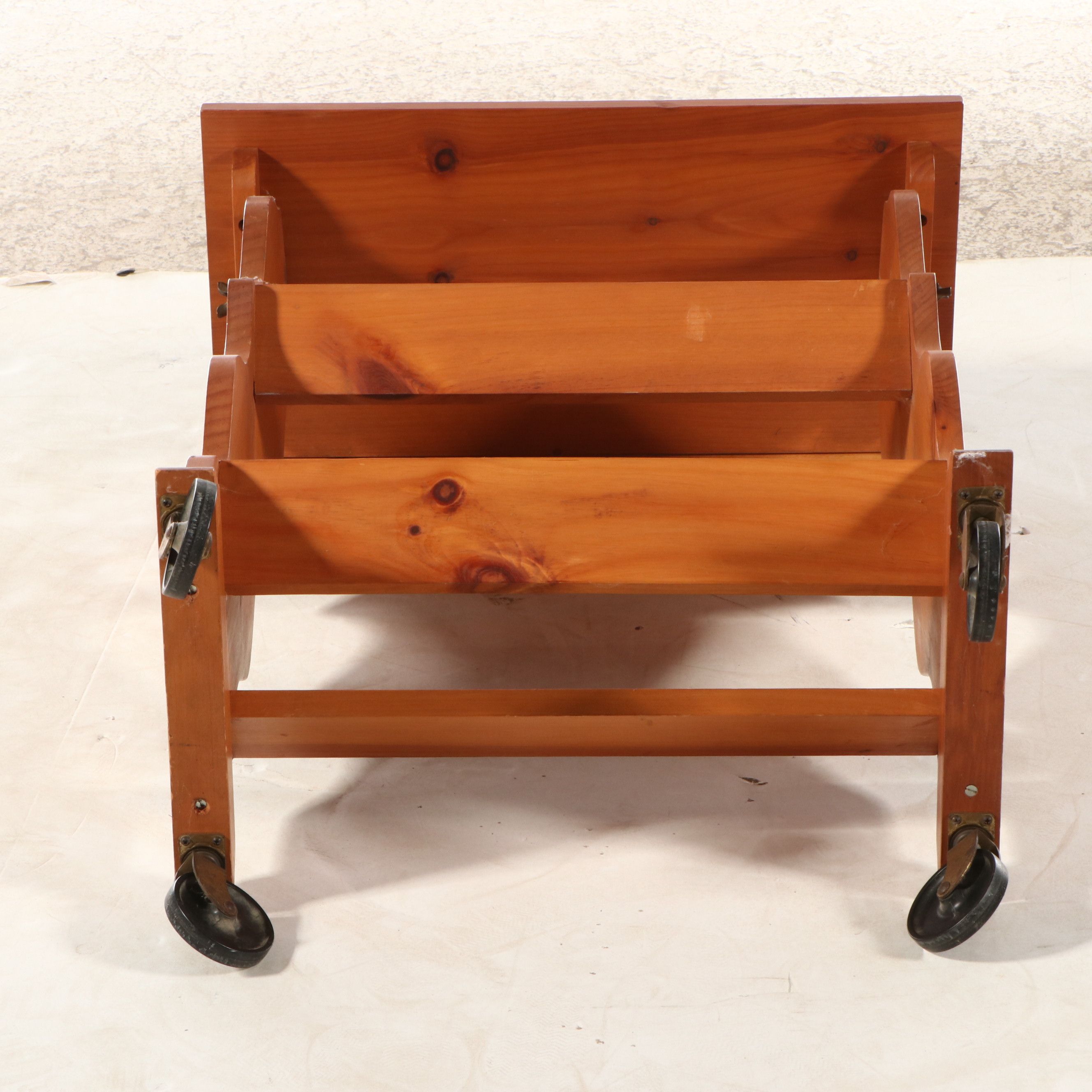 Rolling Pine Table with Book Rack and Maple Magazine Rack