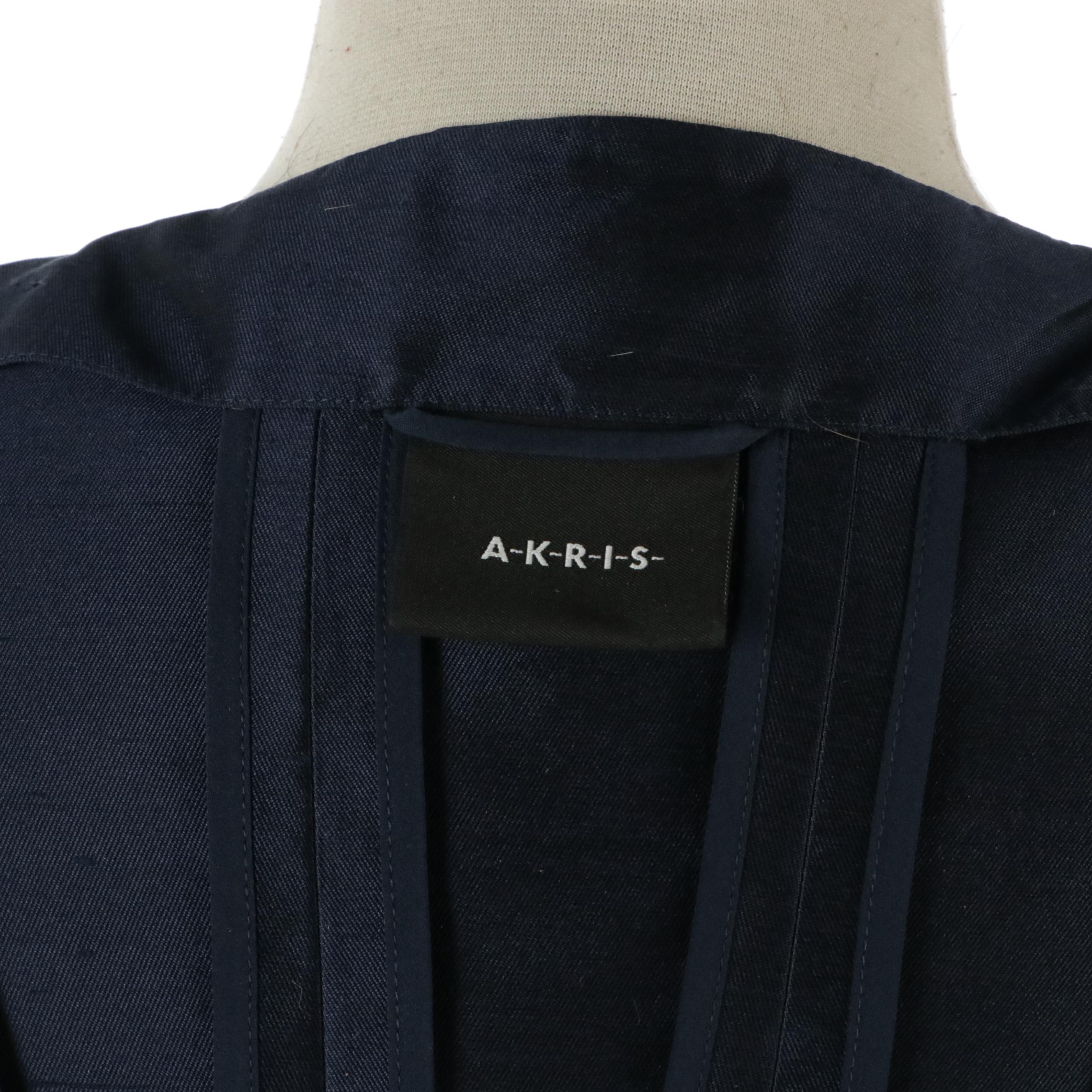 Akris Navy Blue Silk Skirt Short-Sleeve Skirt Suit