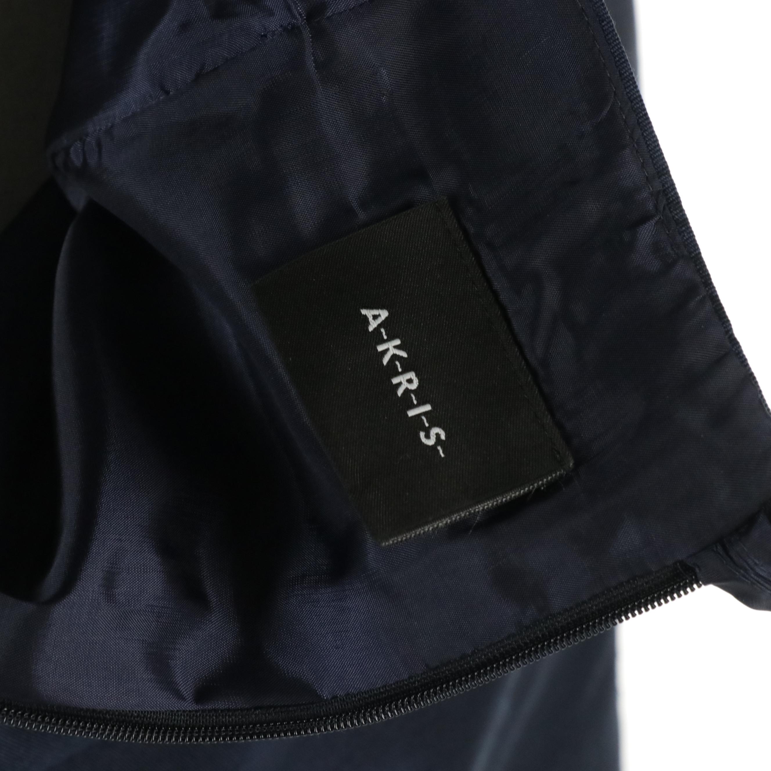 Akris Navy Blue Silk Skirt Short-Sleeve Skirt Suit