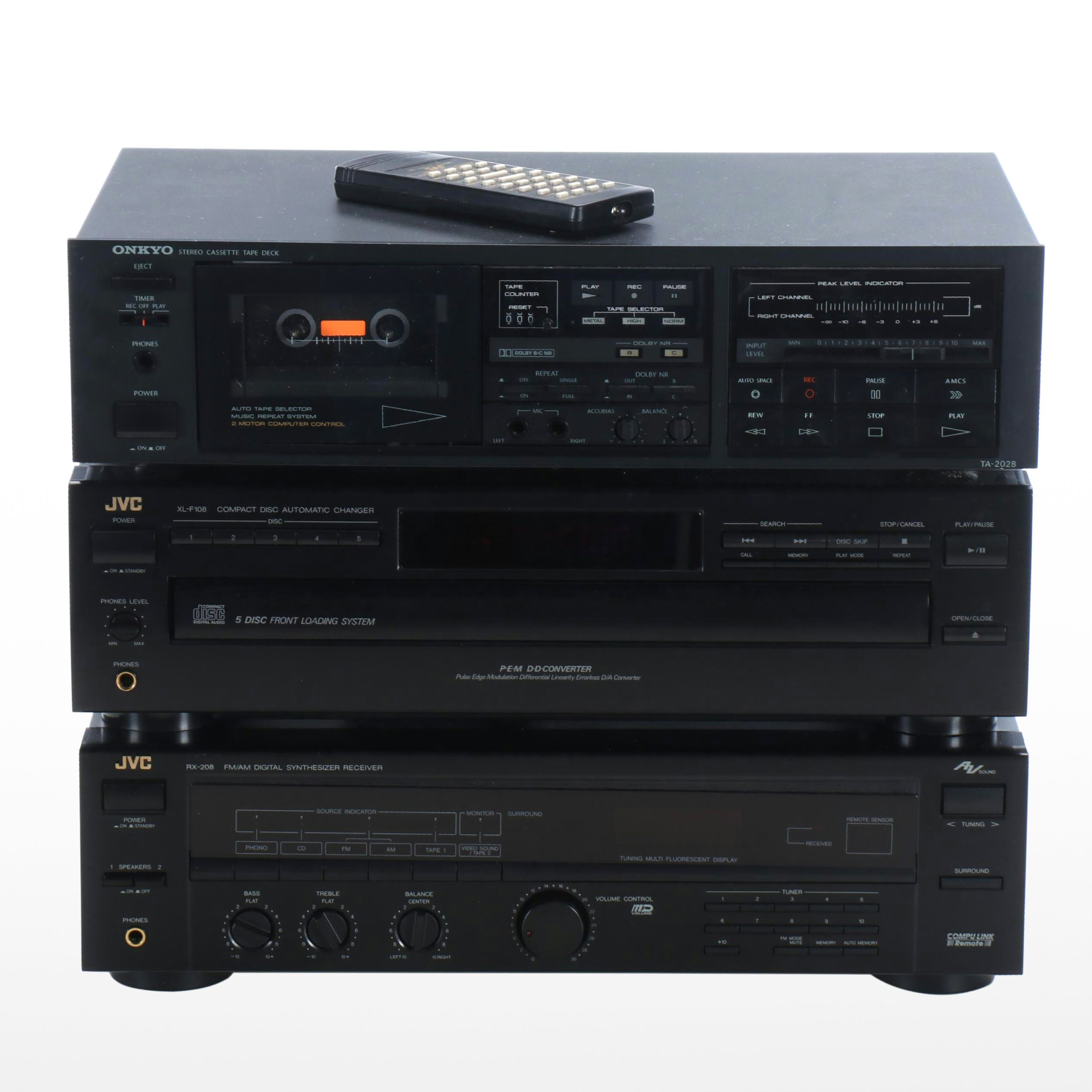 Onkyo Stereo Cassette Tape Deck with JVC Synthesizer Receiver and Compact Disc